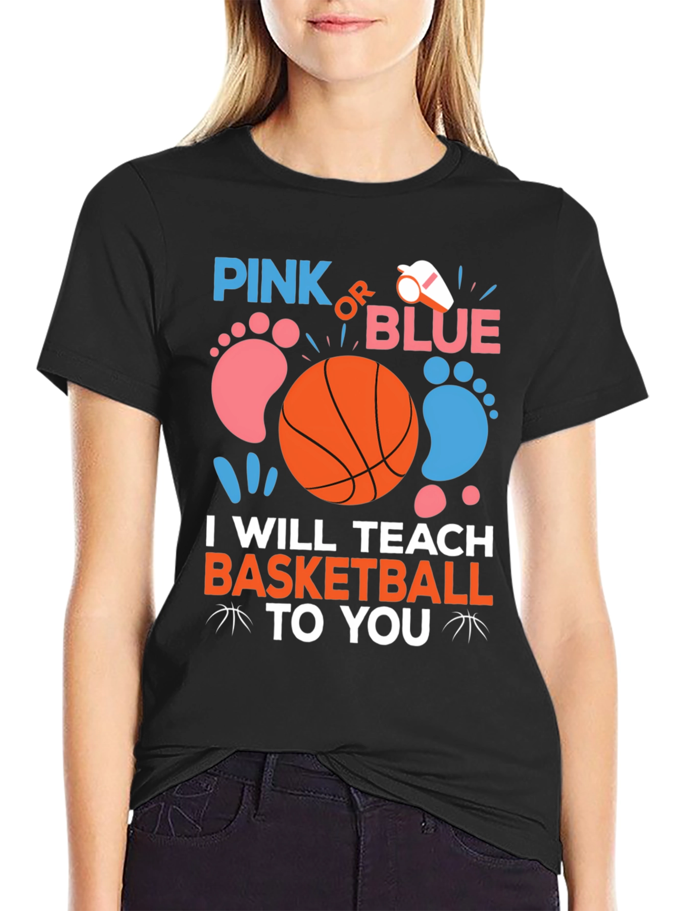 Pink or Blue Basketball Gender Reveal T-Shirt