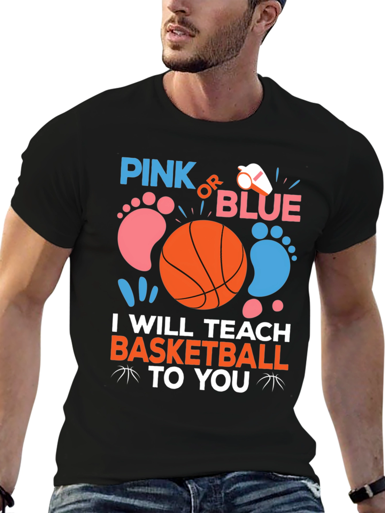 Pink or Blue Basketball Gender Reveal T-Shirt