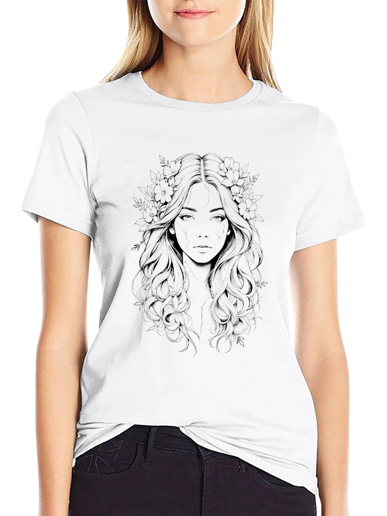 Ethereal Woman Graphic Black T-Shirt