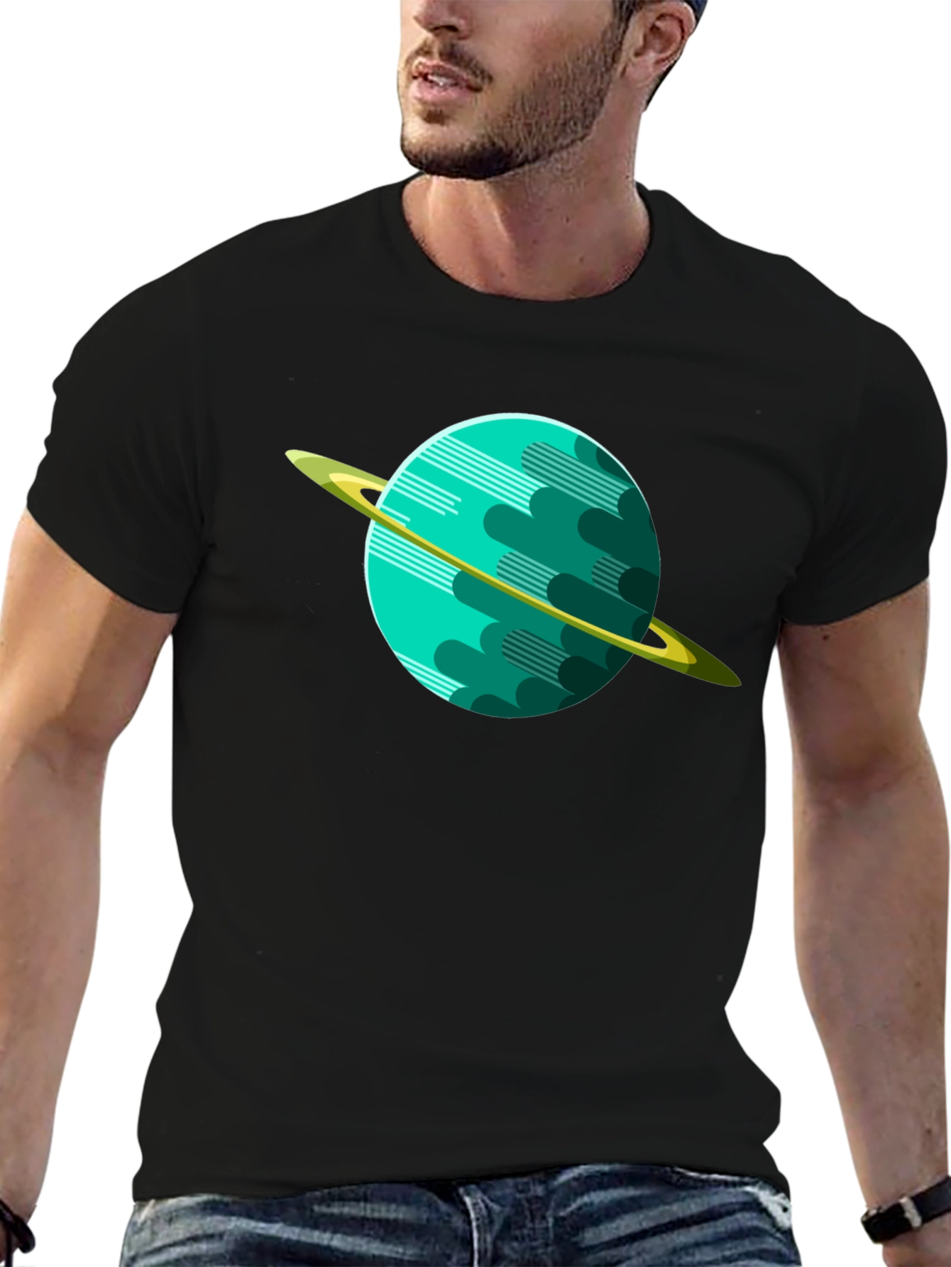 Planet Graphic Tee - Black Cotton Shirt