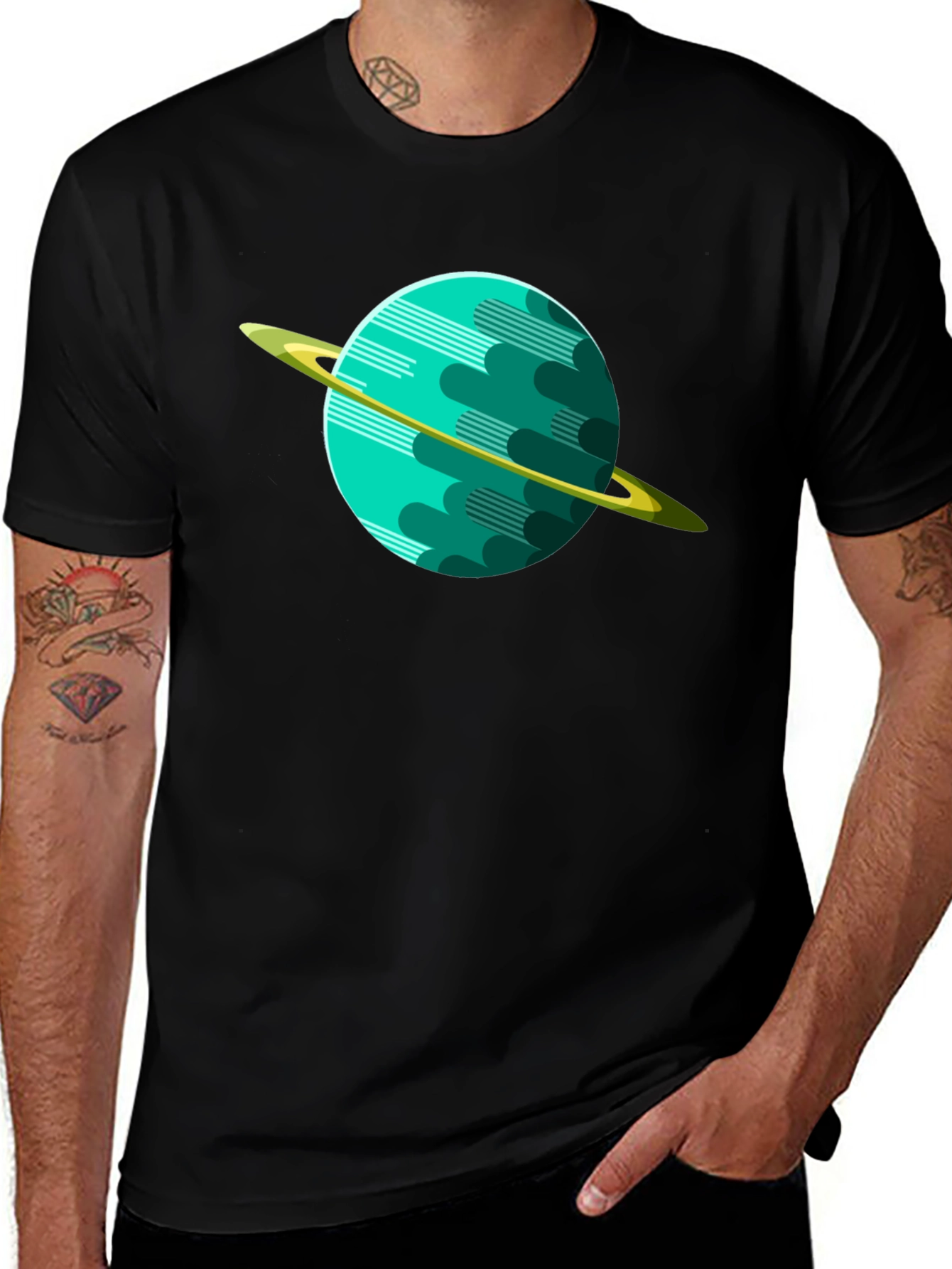 Planet Graphic Tee - Black Cotton Shirt