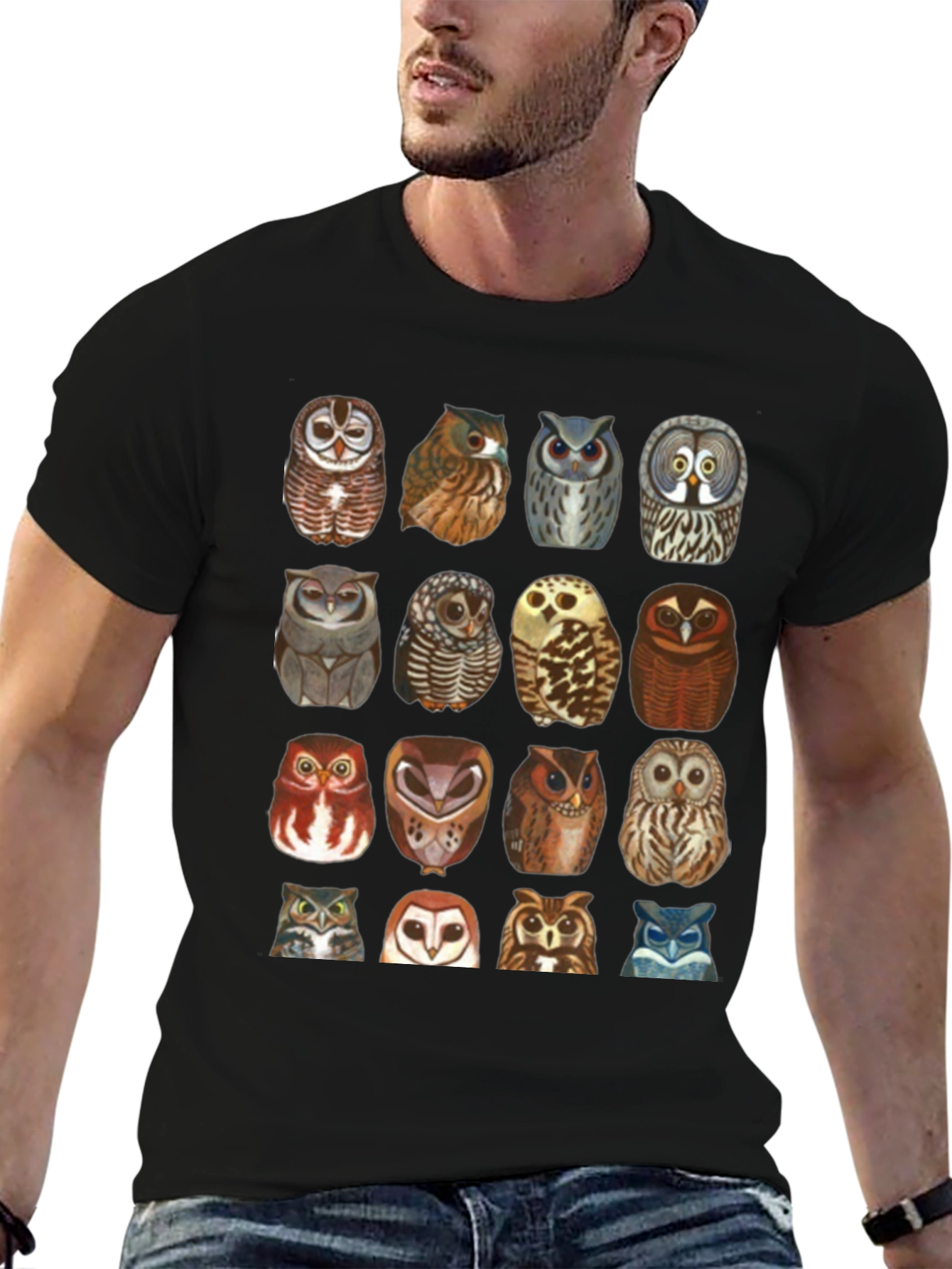 Owl Patterned Black T-Shirt
