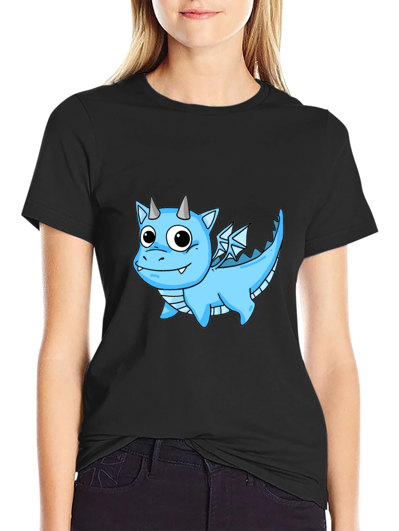 Cute Cartoon Dragon T-Shirt - Black Cotton Tee