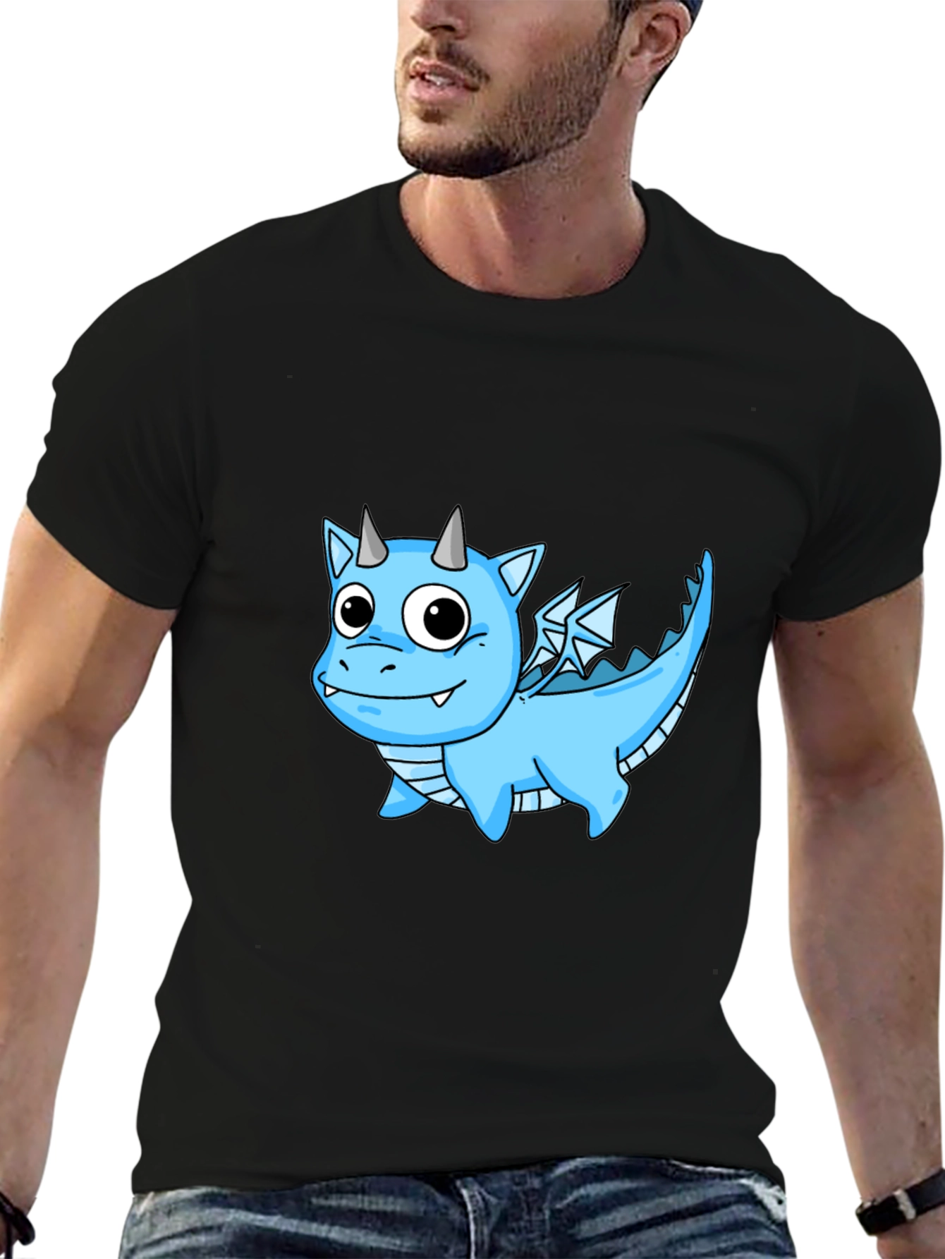 Cute Cartoon Dragon T-Shirt - Black Cotton Tee