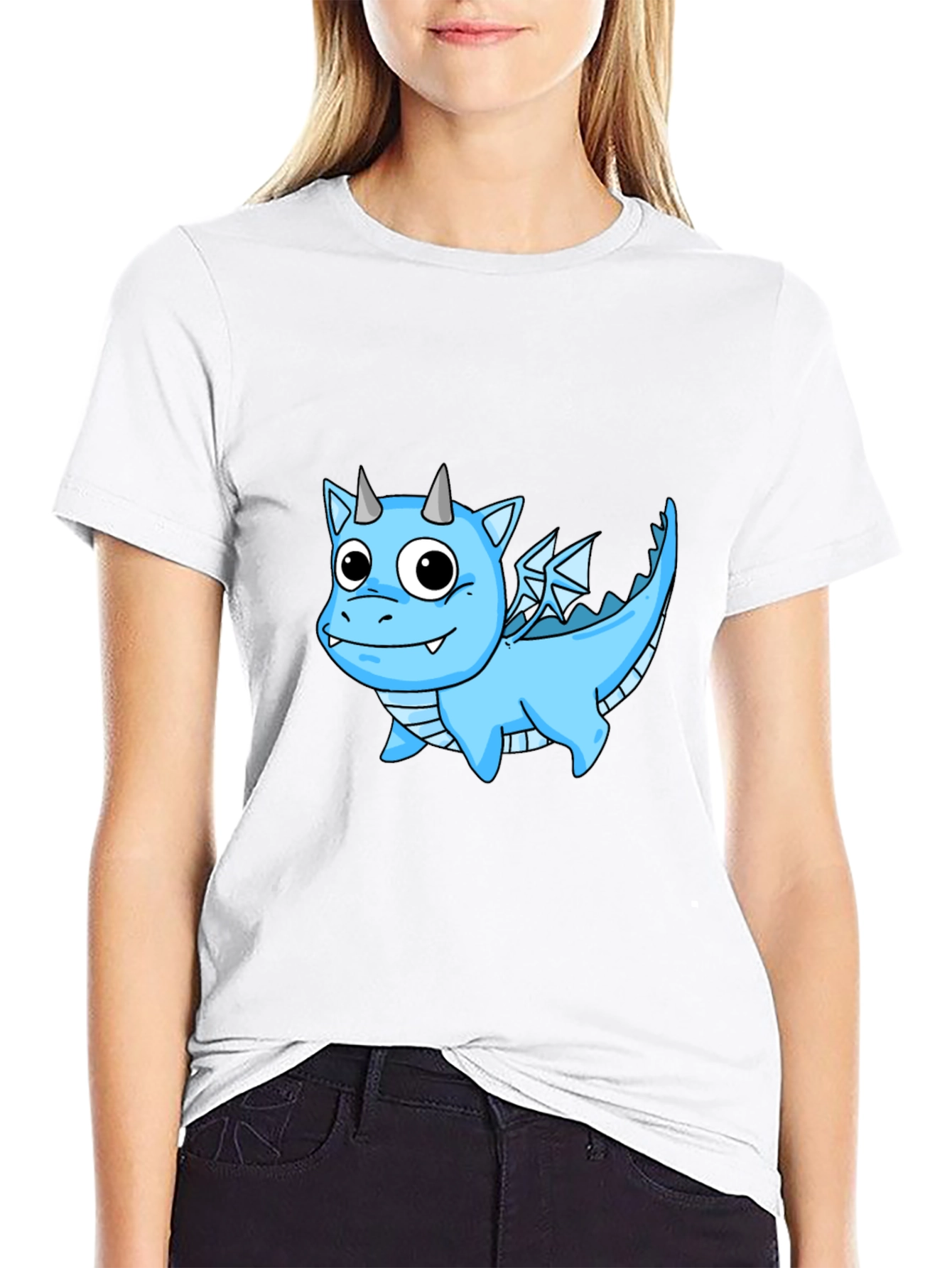 Cute Cartoon Dragon T-Shirt - Black Cotton Tee