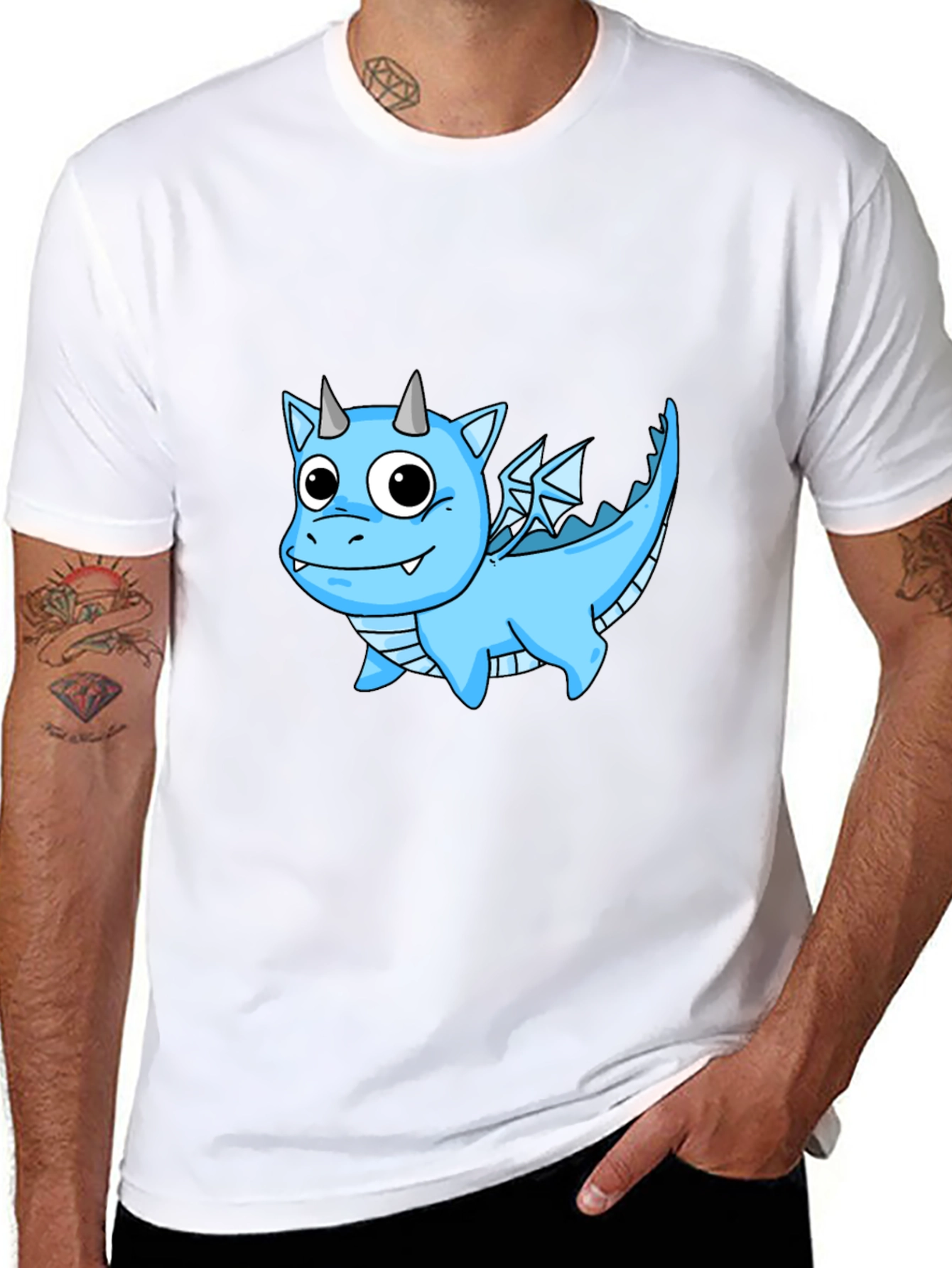 Cute Cartoon Dragon T-Shirt - Black Cotton Tee