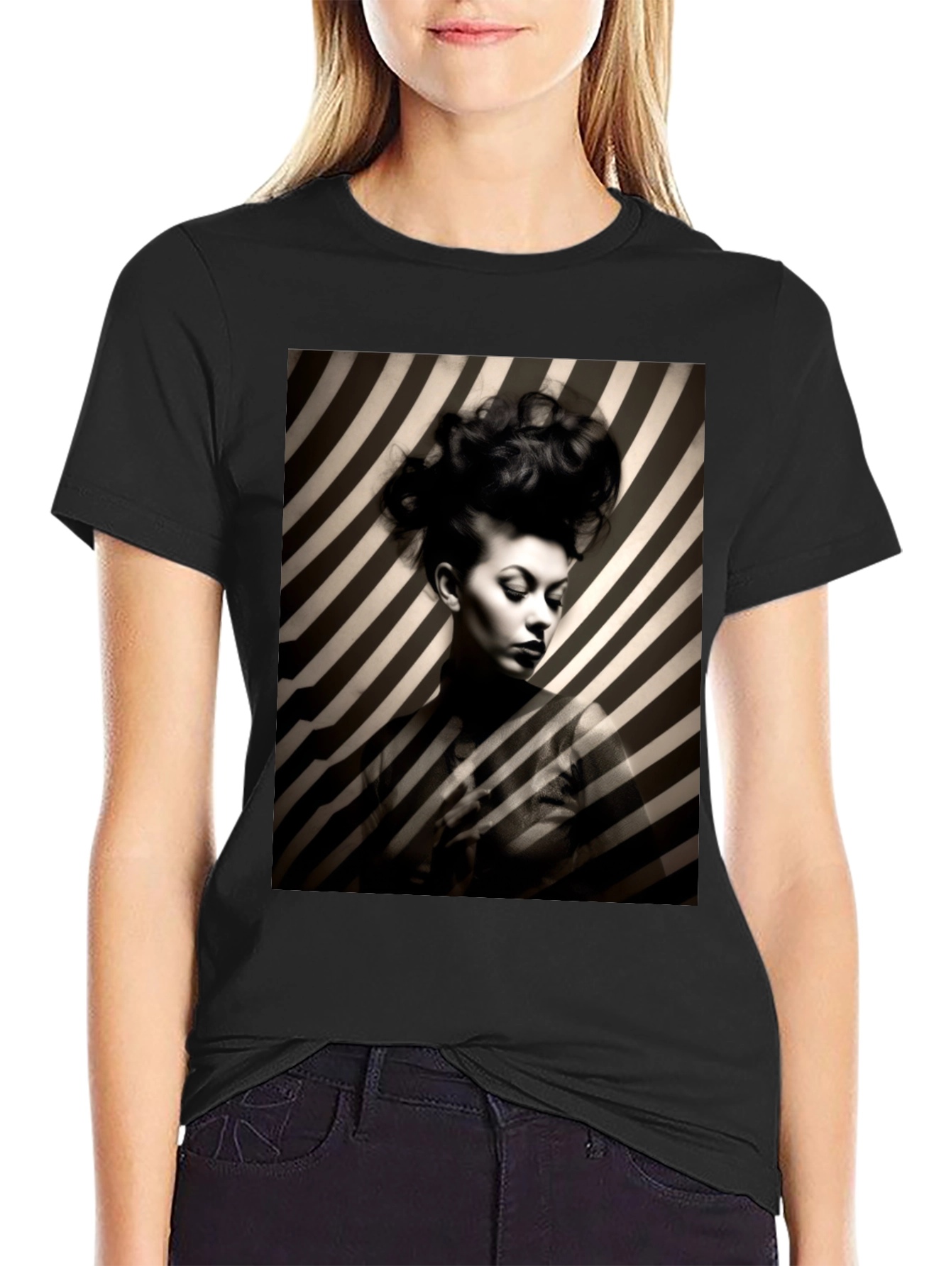 Striking Striped Portrait Graphic Tee - Bold Style