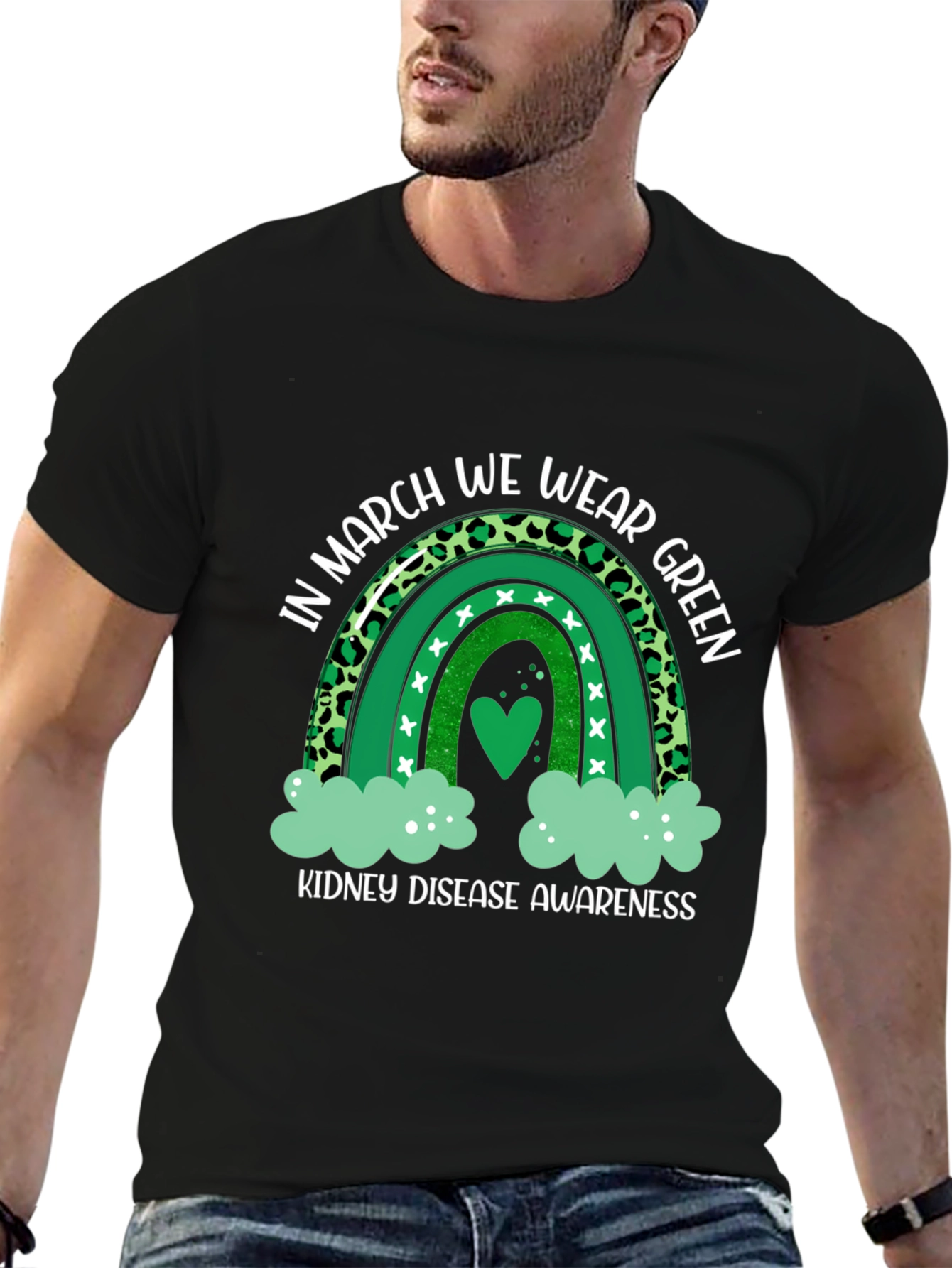 Kidney Disease Awareness Green Rainbow T-Shirt