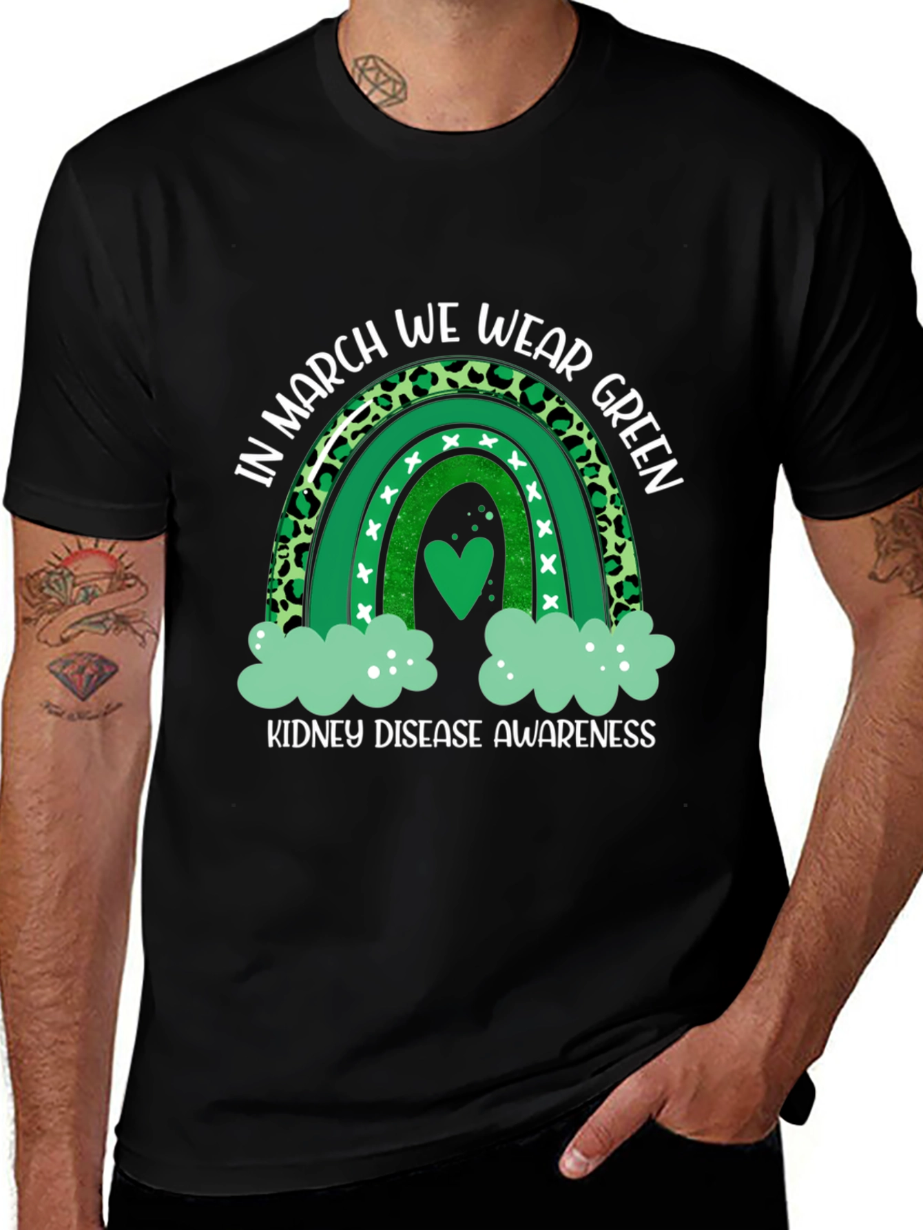 Kidney Disease Awareness Green Rainbow T-Shirt