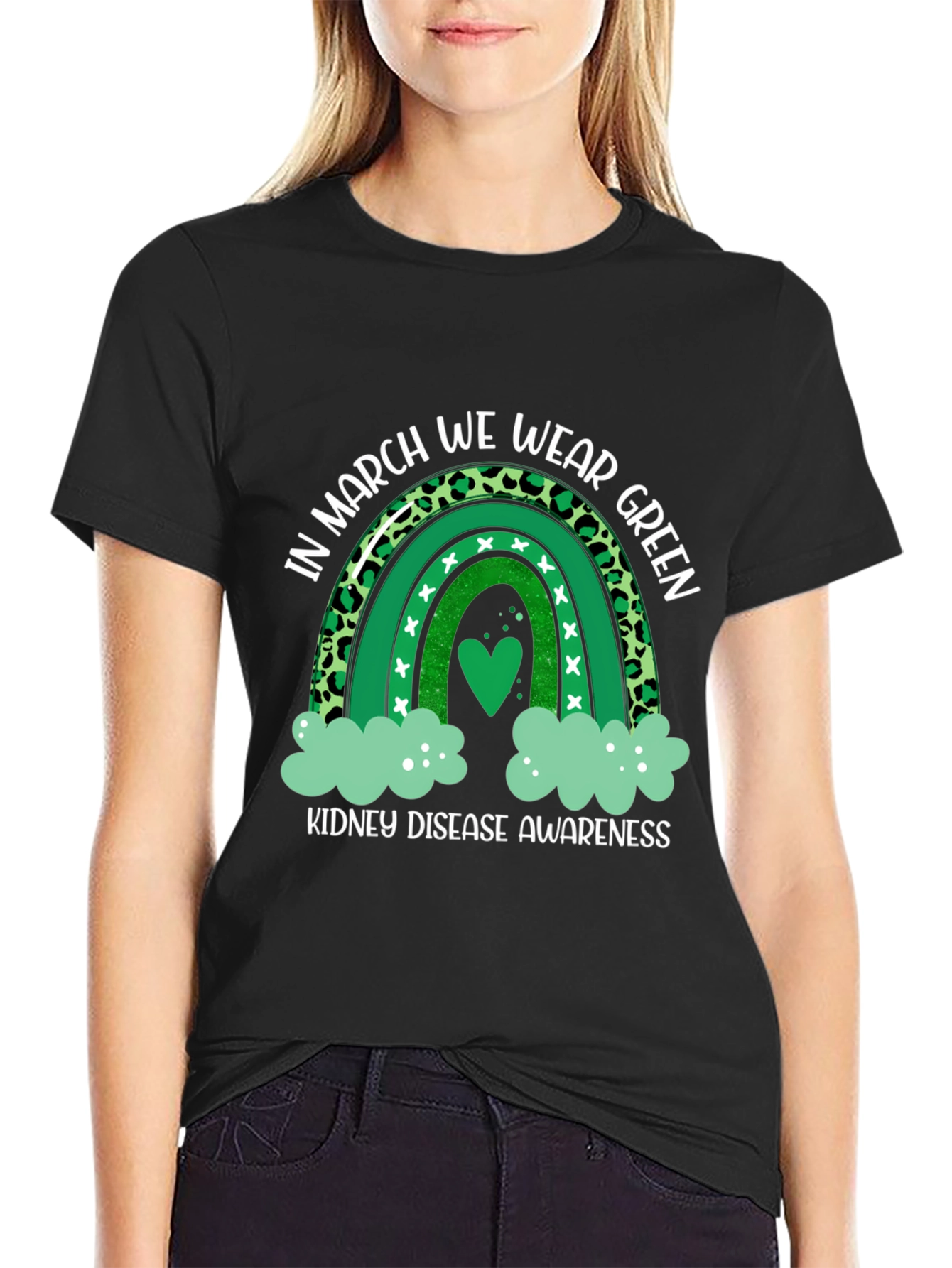 Kidney Disease Awareness Green Rainbow T-Shirt