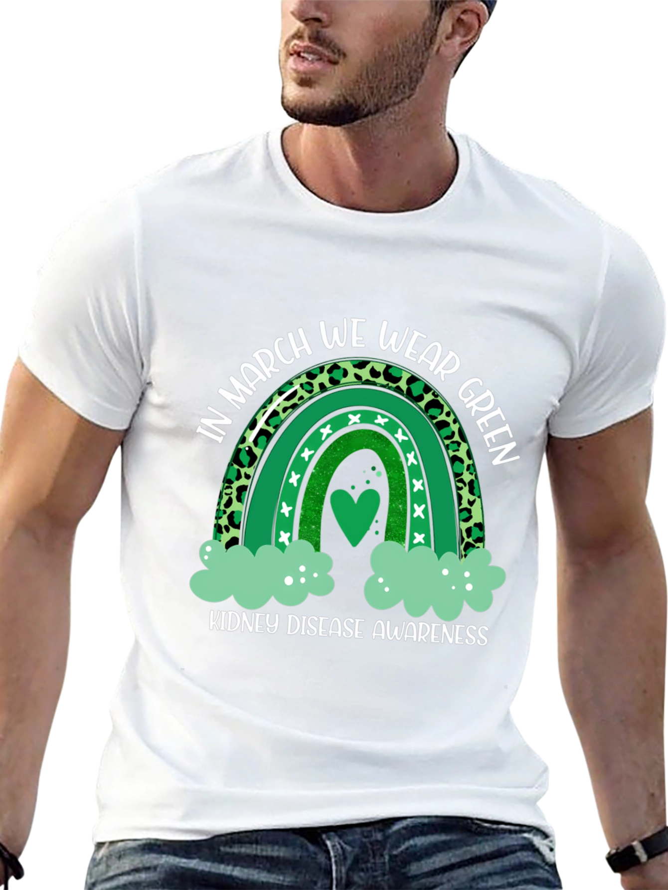 Kidney Disease Awareness Green Rainbow T-Shirt
