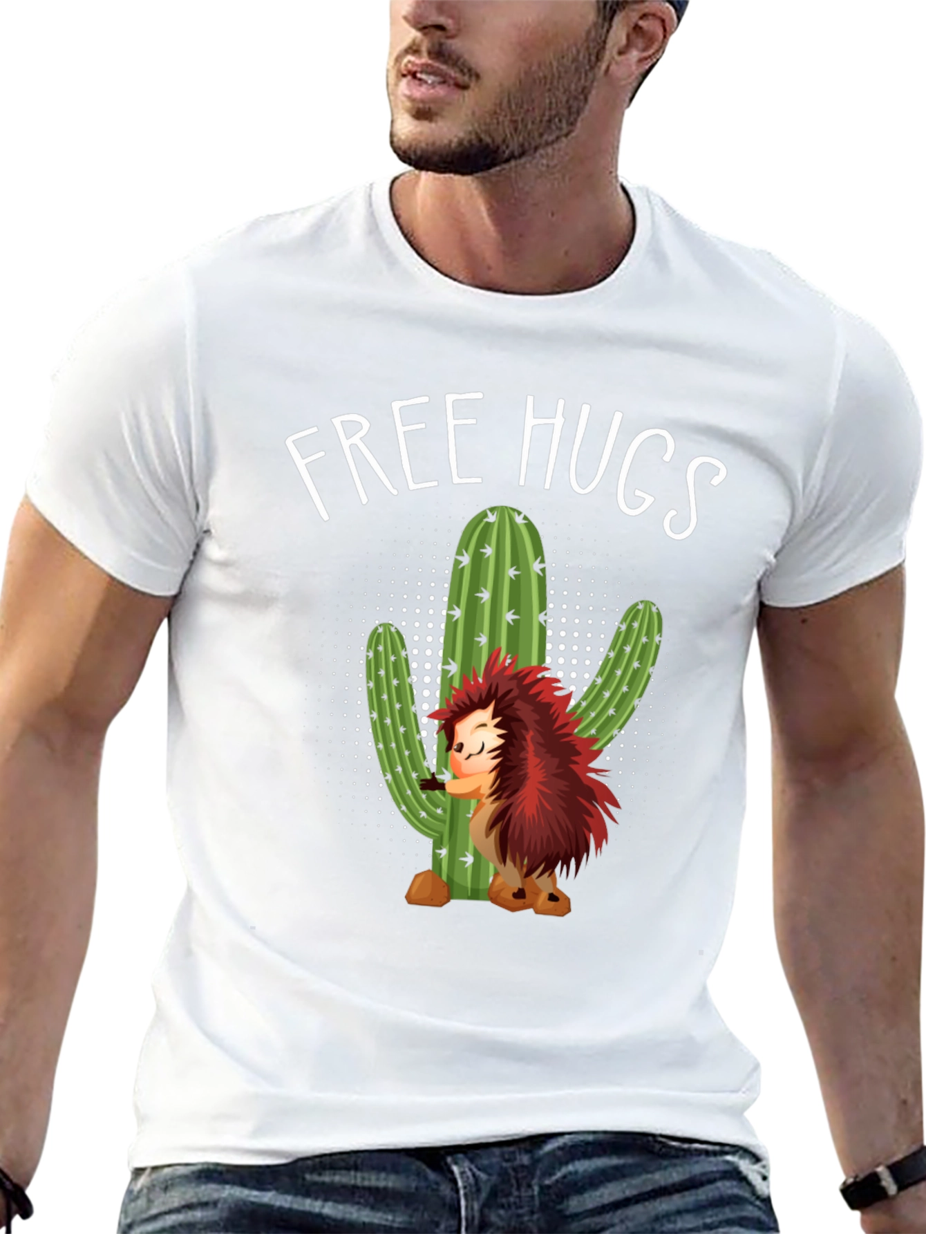 Free Hugs Hedgehog Cactus Graphic Tee