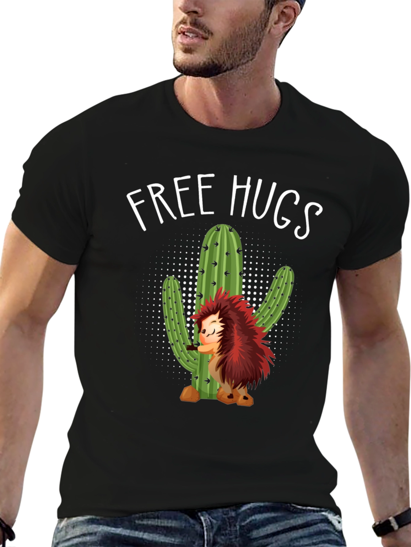 Free Hugs Hedgehog Cactus Graphic Tee
