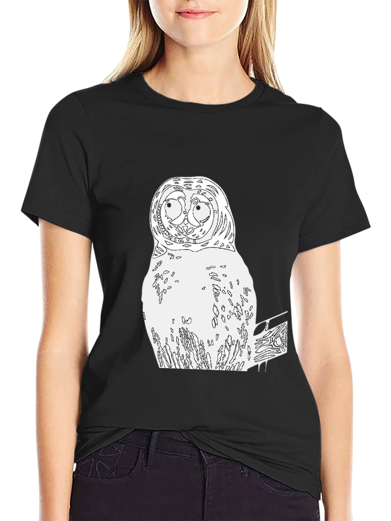 Owl Graphic Print Crew Neck T-Shirt