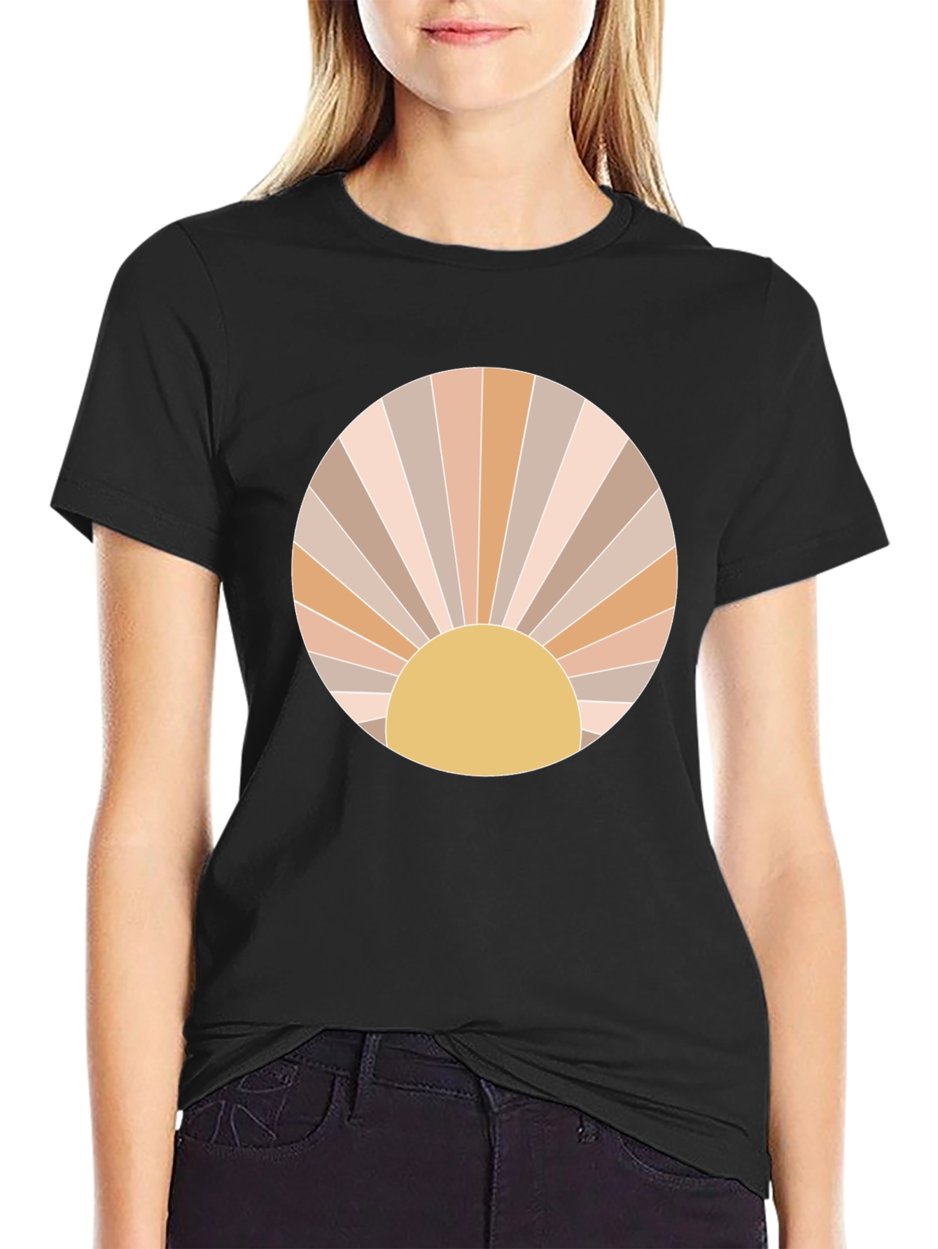 Retro Sun Graphic Tee - Trendy Circle Design