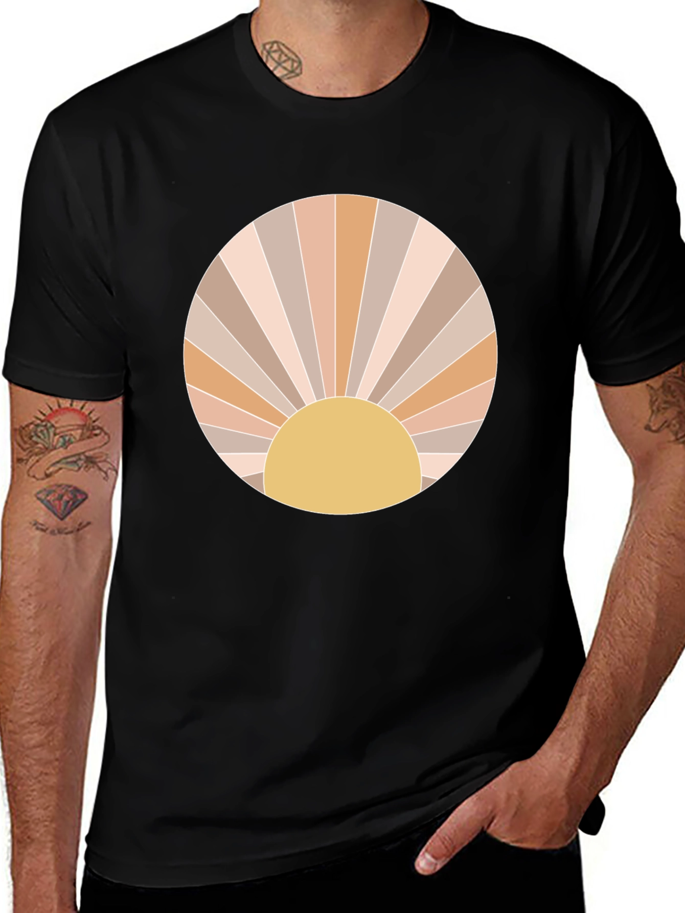 Retro Sun Graphic Tee - Trendy Circle Design