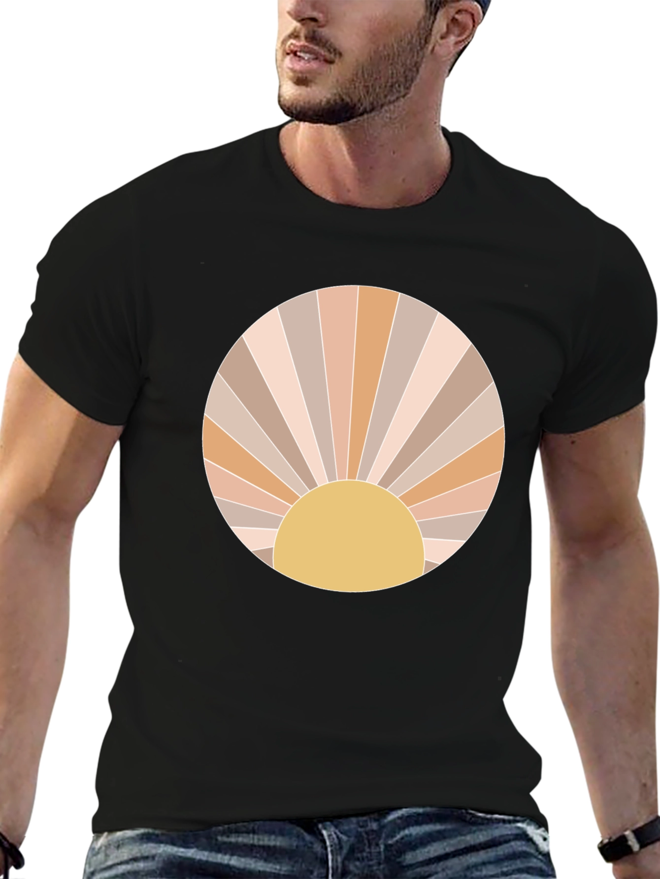 Retro Sun Graphic Tee - Trendy Circle Design