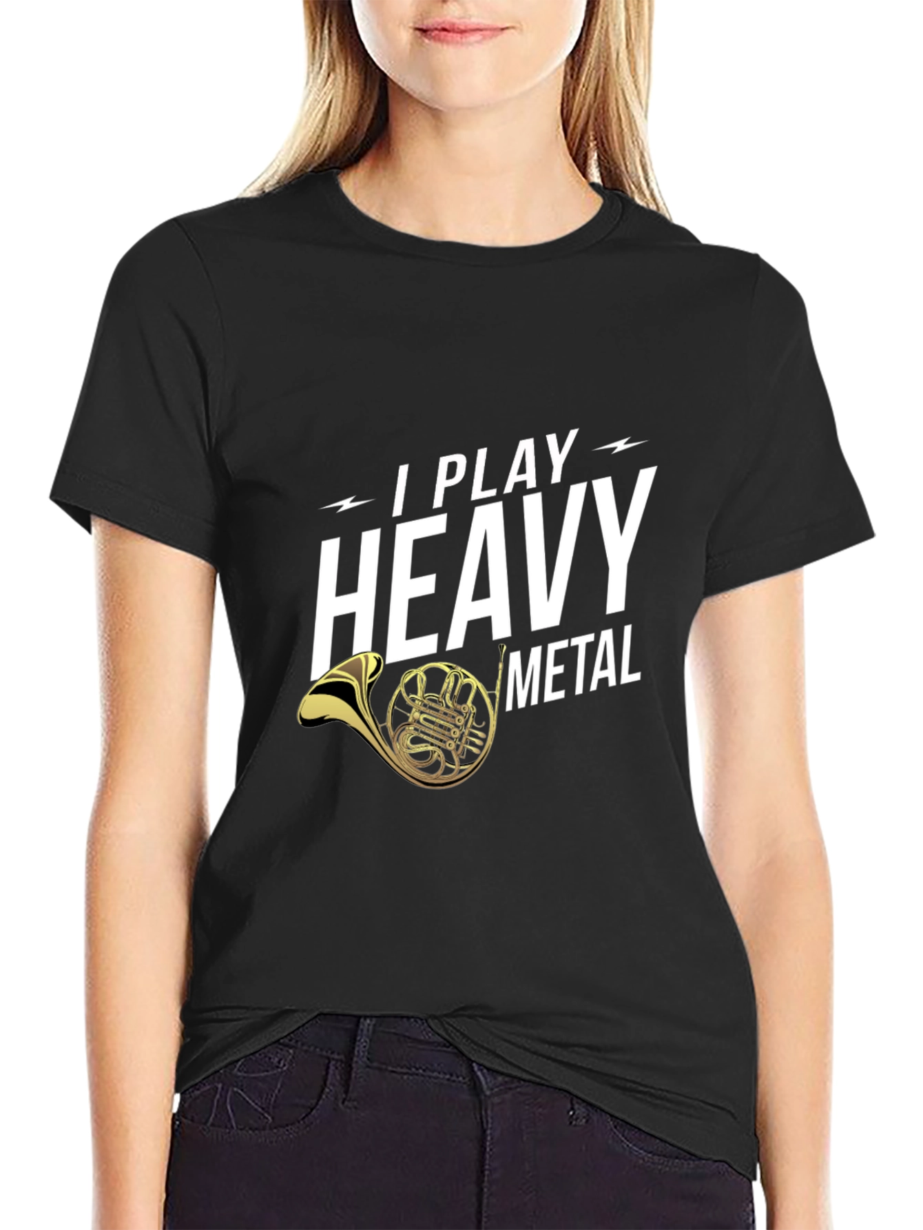 I Play Heavy Metal French Horn Black T-Shirt