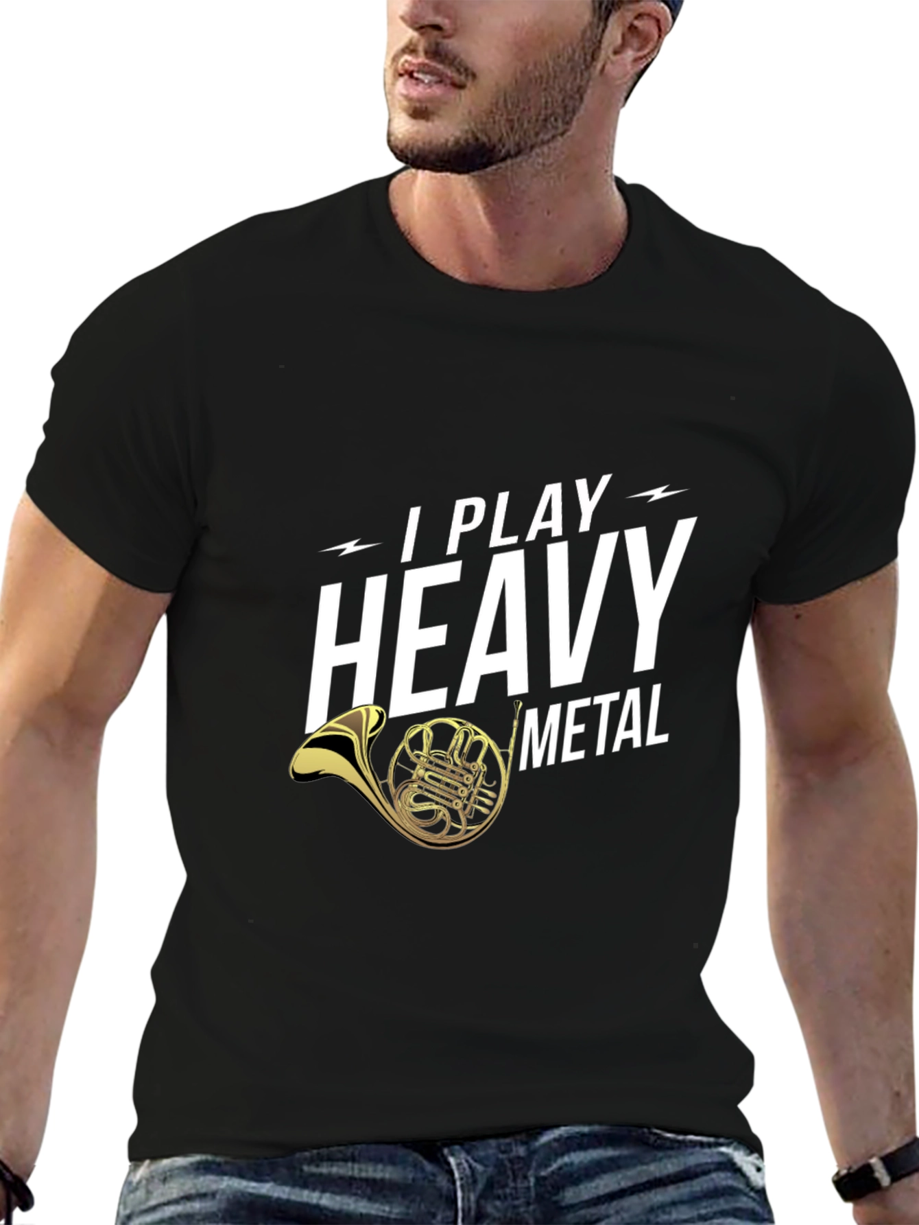 I Play Heavy Metal French Horn Black T-Shirt