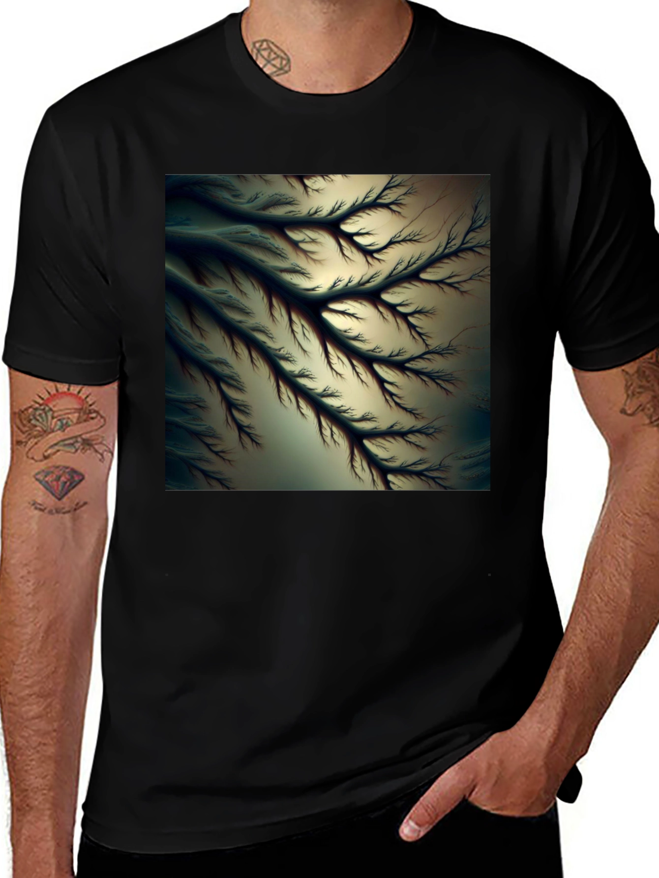 Abstract Fractal Tree Black Tee - Modern Graphic T-Shirt