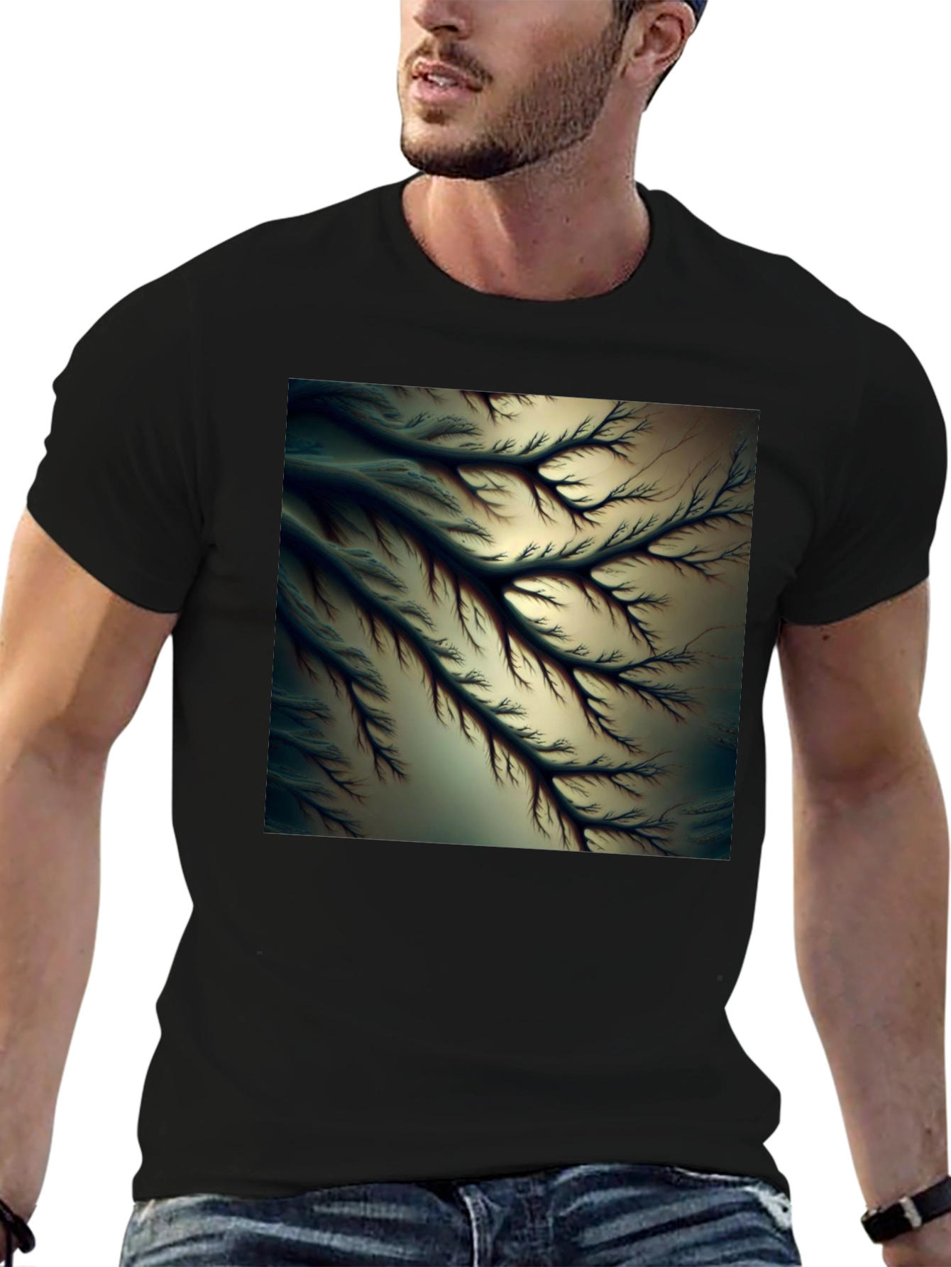 Abstract Fractal Tree Black Tee - Modern Graphic T-Shirt