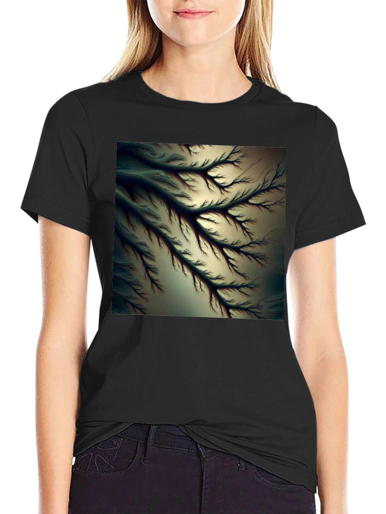 Abstract Fractal Tree Black Tee - Modern Graphic T-Shirt