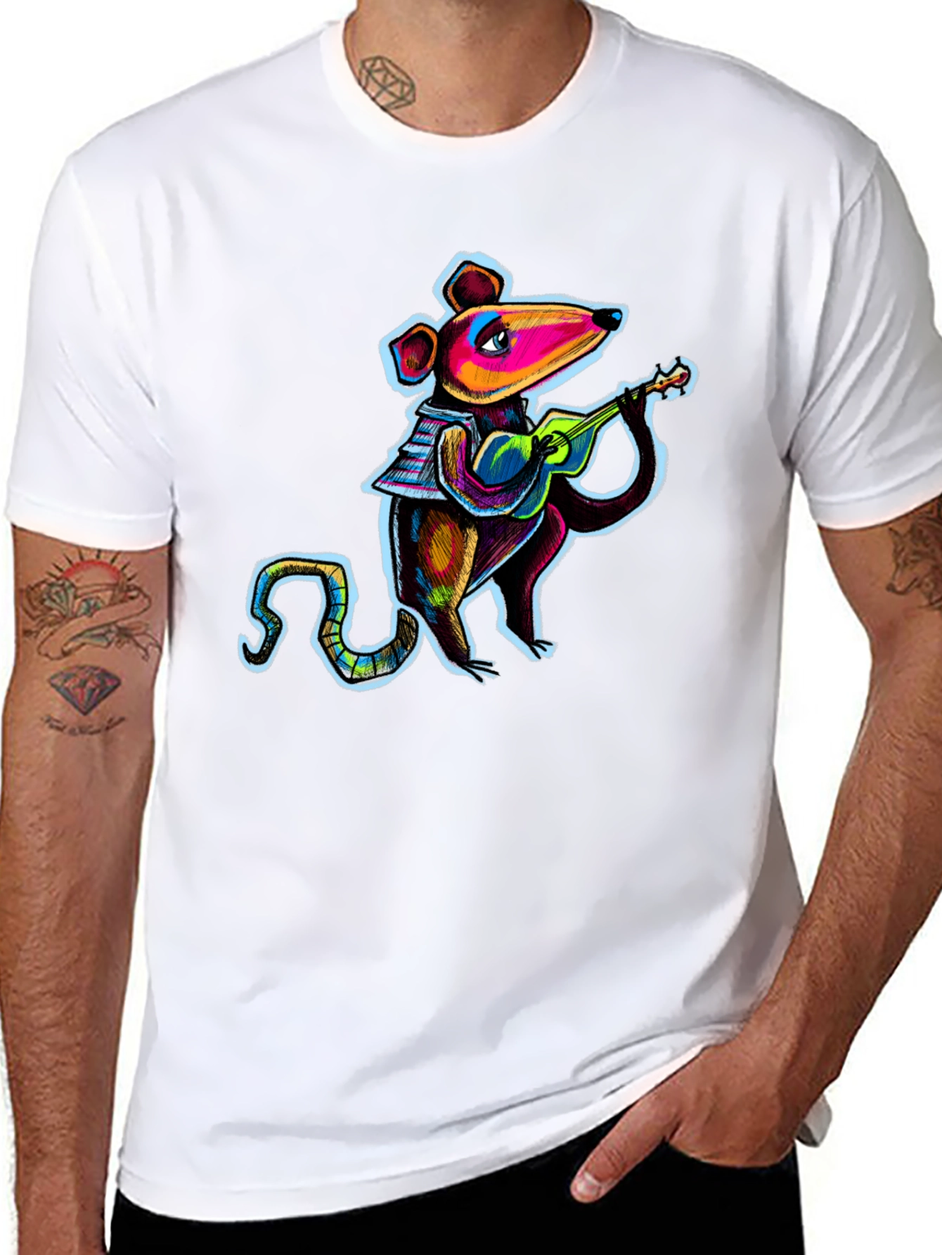 Rat Playing Ukulele Black T-Shirt