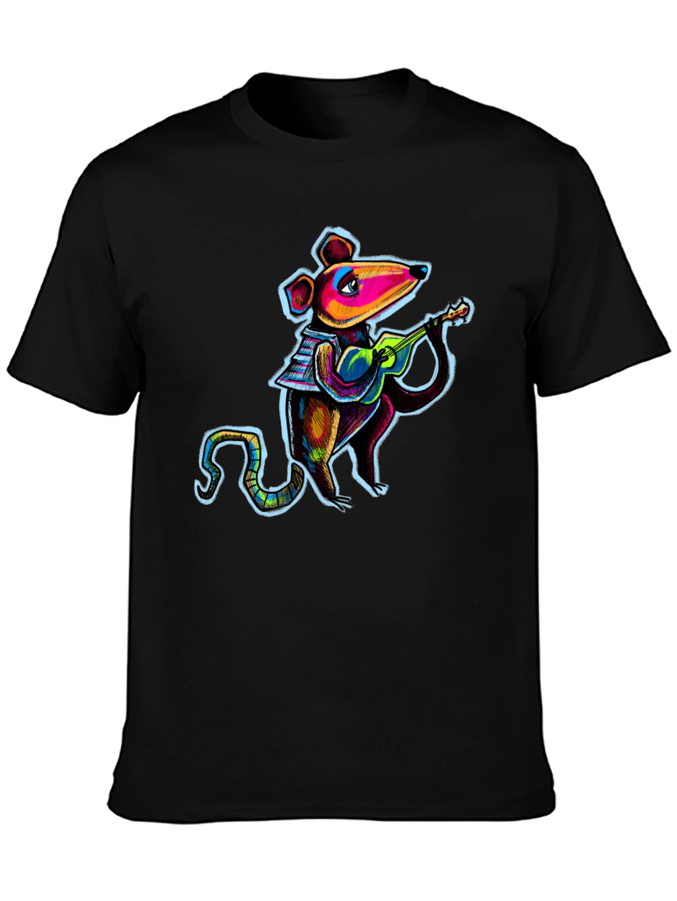 Rat Playing Ukulele Black T-Shirt