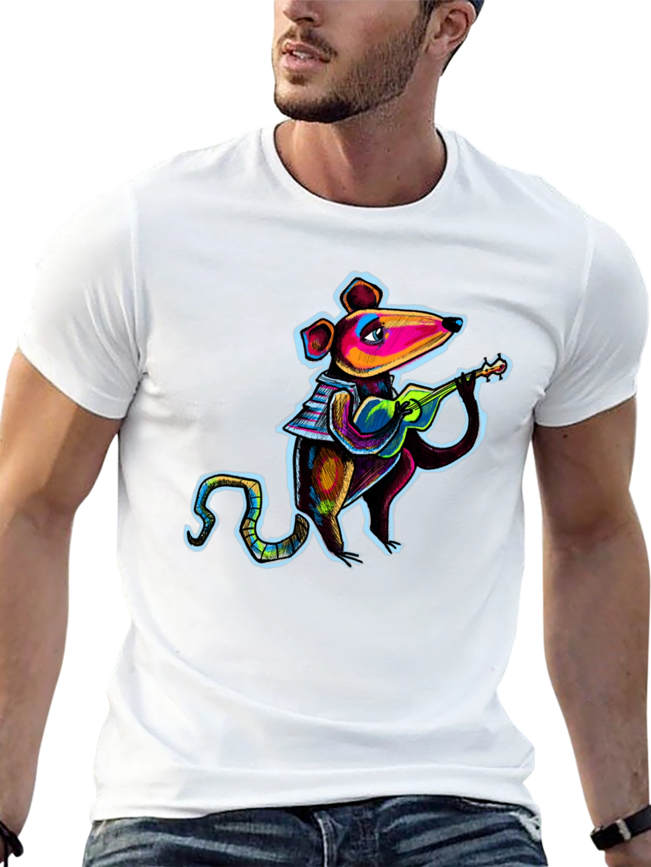 Rat Playing Ukulele Black T-Shirt