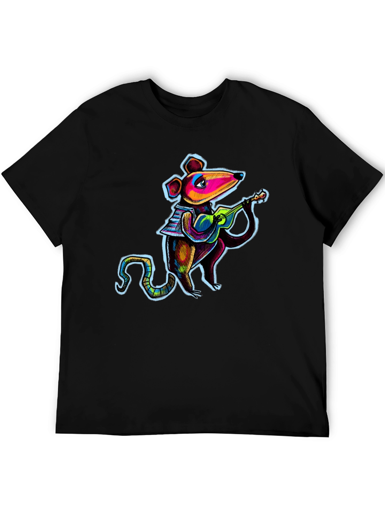 Rat Playing Ukulele Black T-Shirt