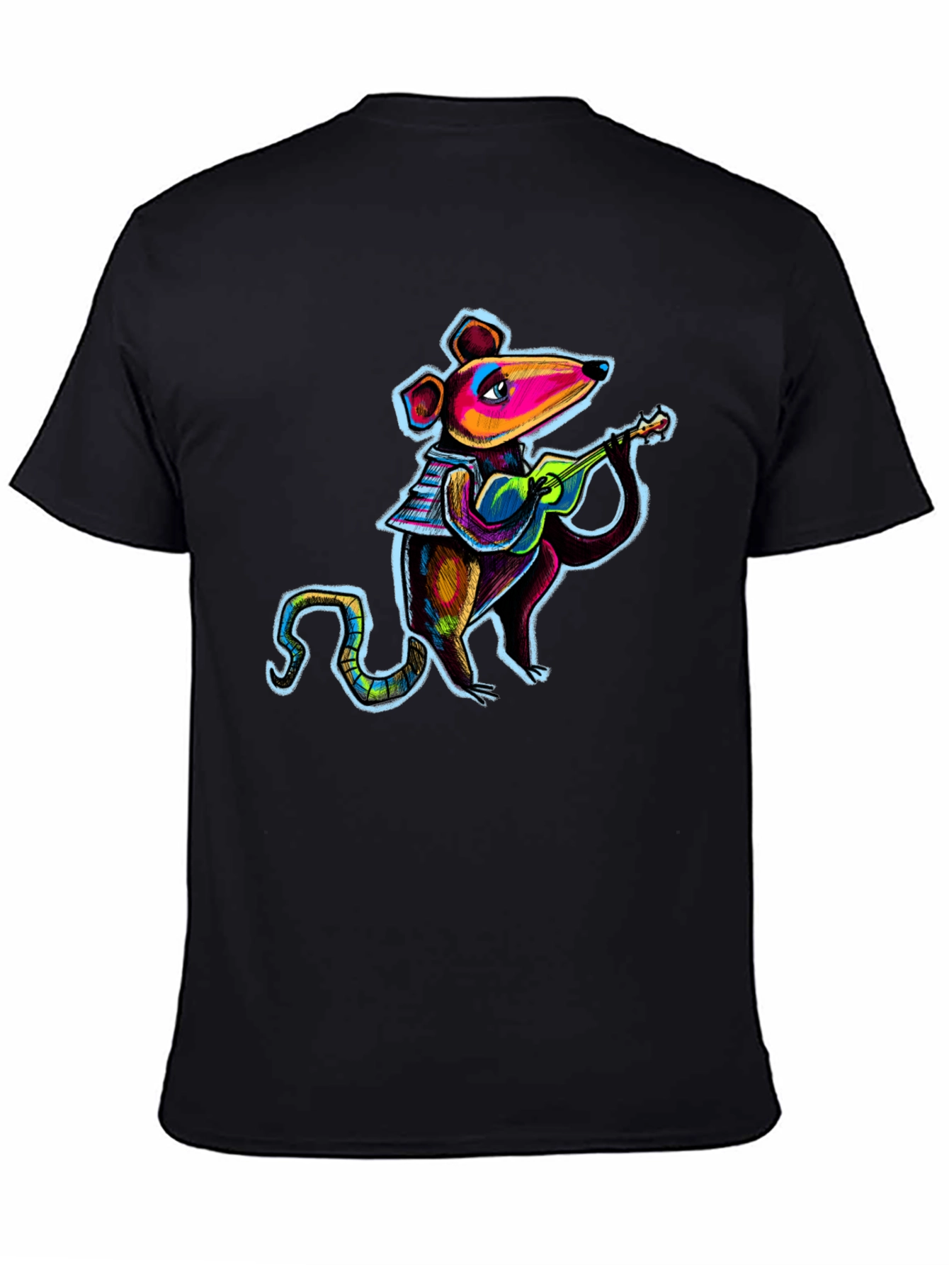 Rat Playing Ukulele Black T-Shirt