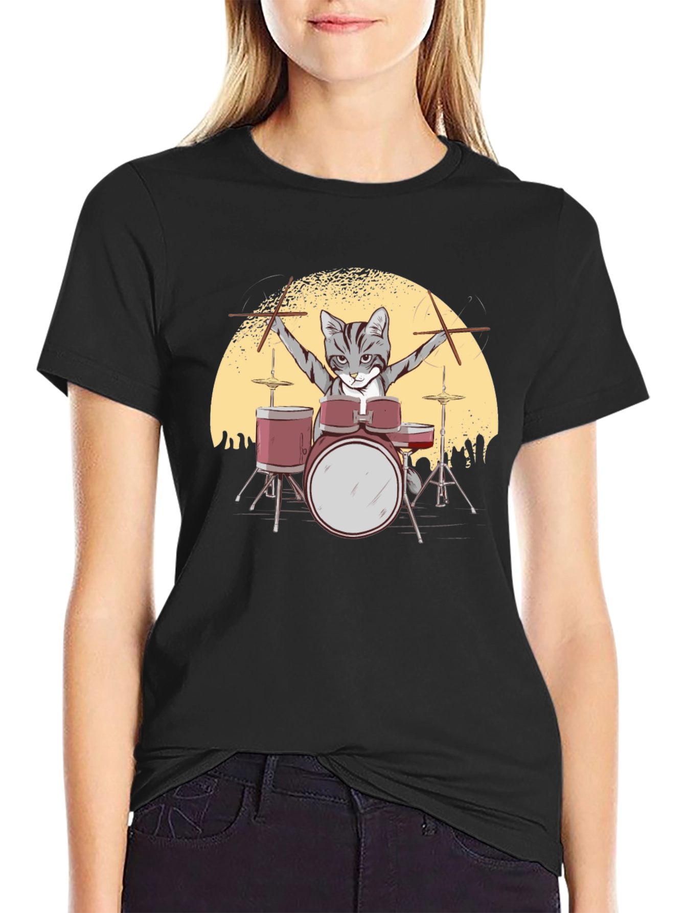Cat Drummer T-Shirt - Rock Star Feline