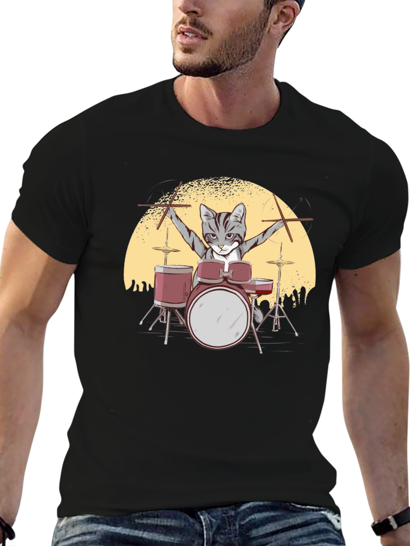 Cat Drummer T-Shirt - Rock Star Feline