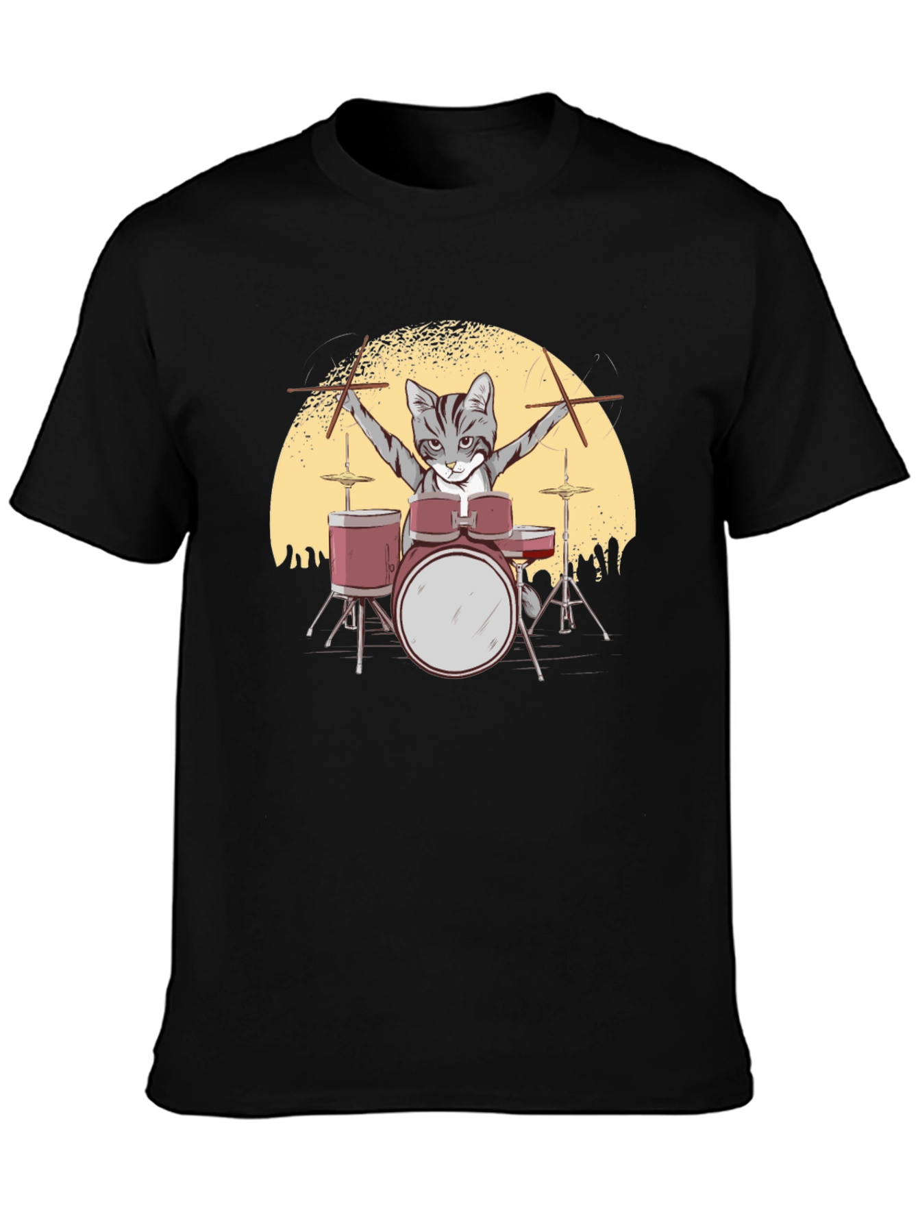 Cat Drummer T-Shirt - Rock Star Feline