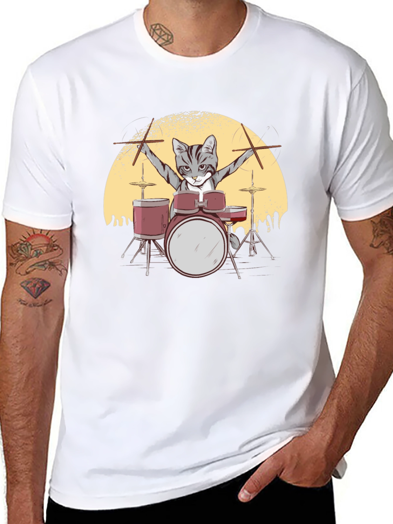 Cat Drummer T-Shirt - Rock Star Feline
