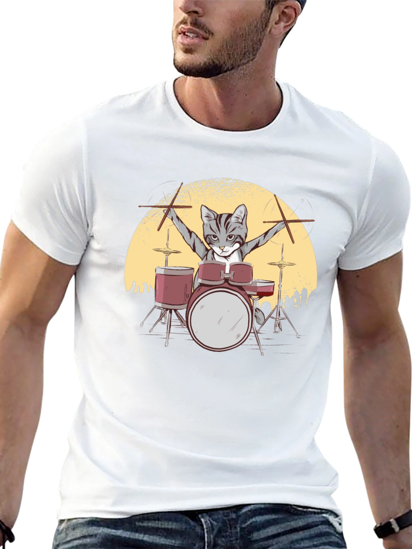 Cat Drummer T-Shirt - Rock Star Feline