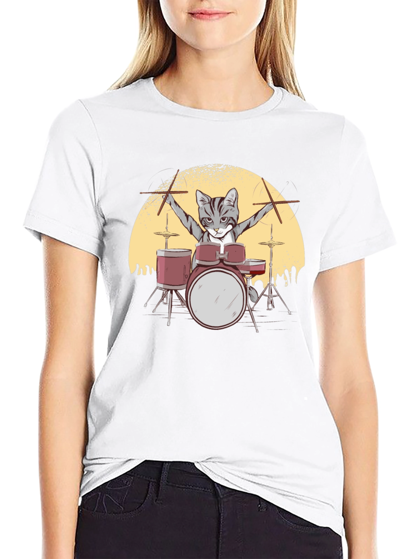Cat Drummer T-Shirt - Rock Star Feline
