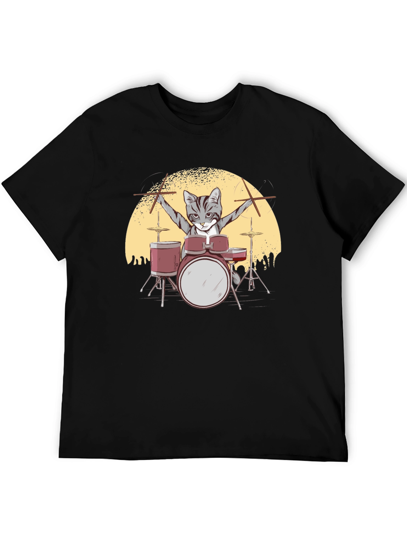 Cat Drummer T-Shirt - Rock Star Feline