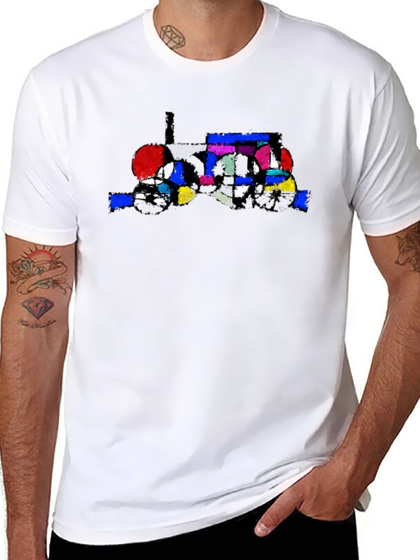 Abstract Tractor Graphic Tee - Stylish Black T-Shirt