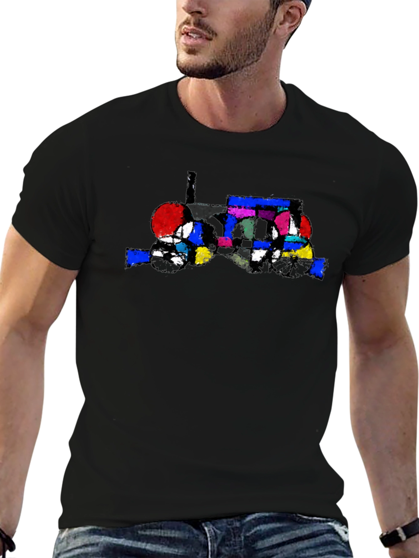 Abstract Tractor Graphic Tee - Stylish Black T-Shirt