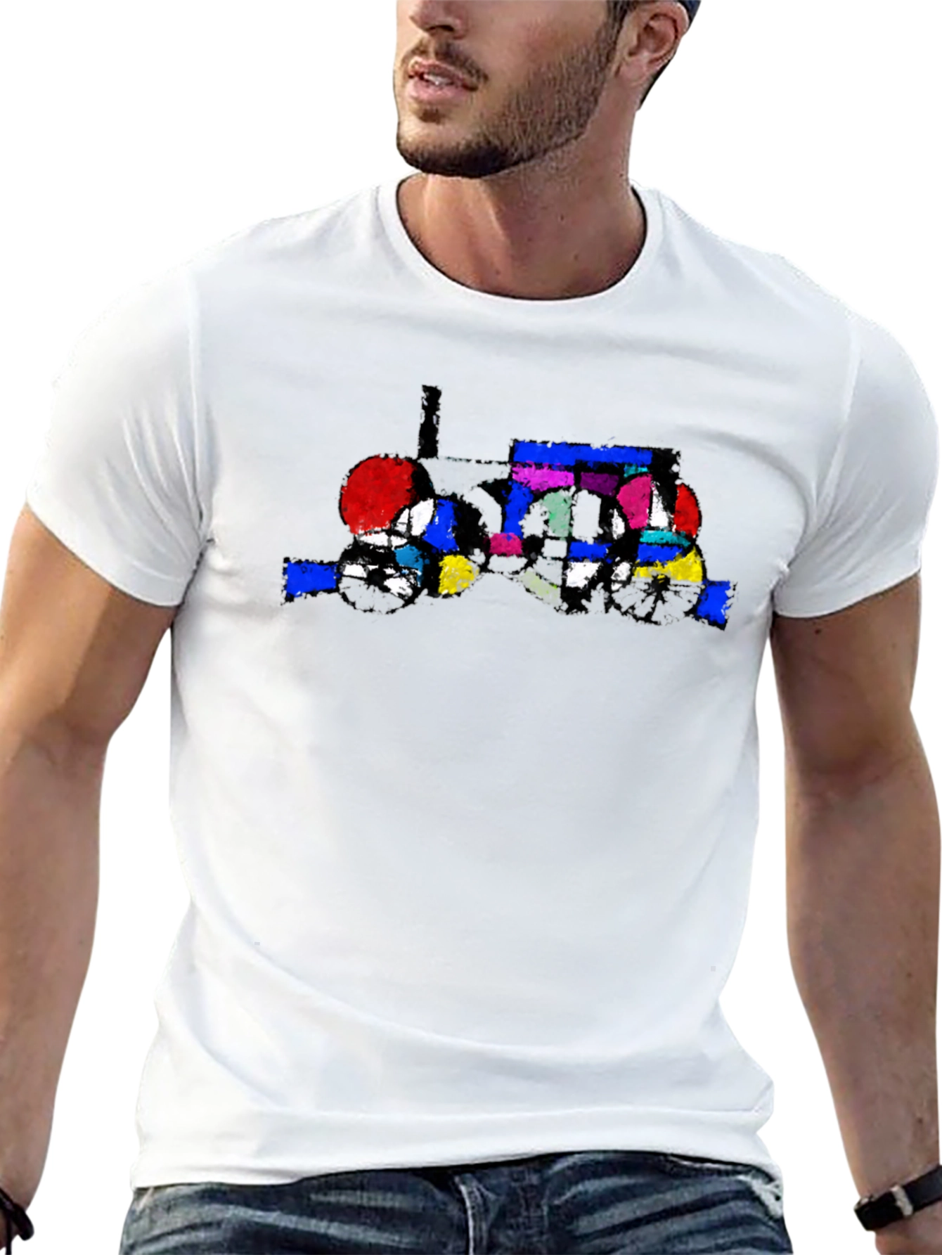 Abstract Tractor Graphic Tee - Stylish Black T-Shirt