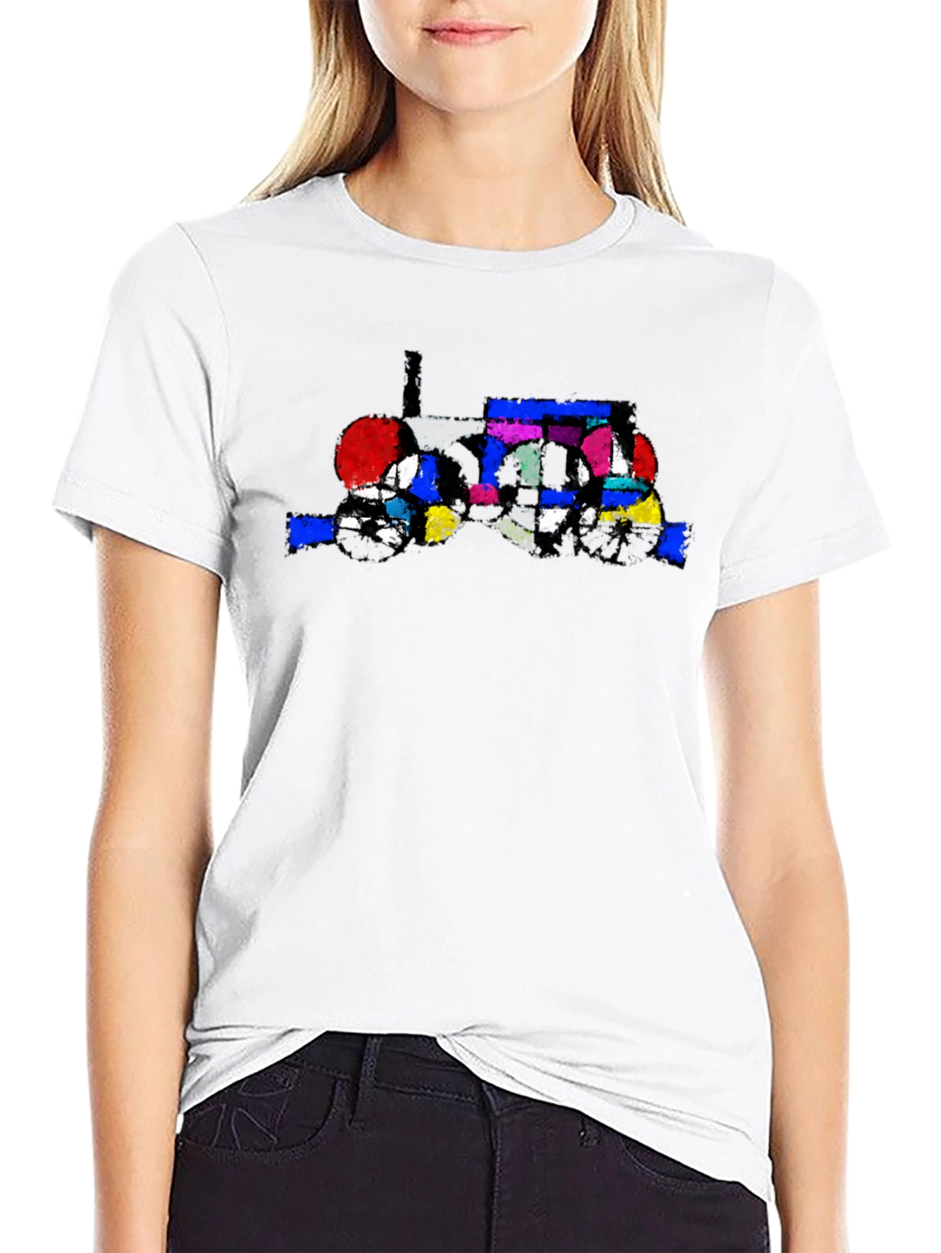 Abstract Tractor Graphic Tee - Stylish Black T-Shirt