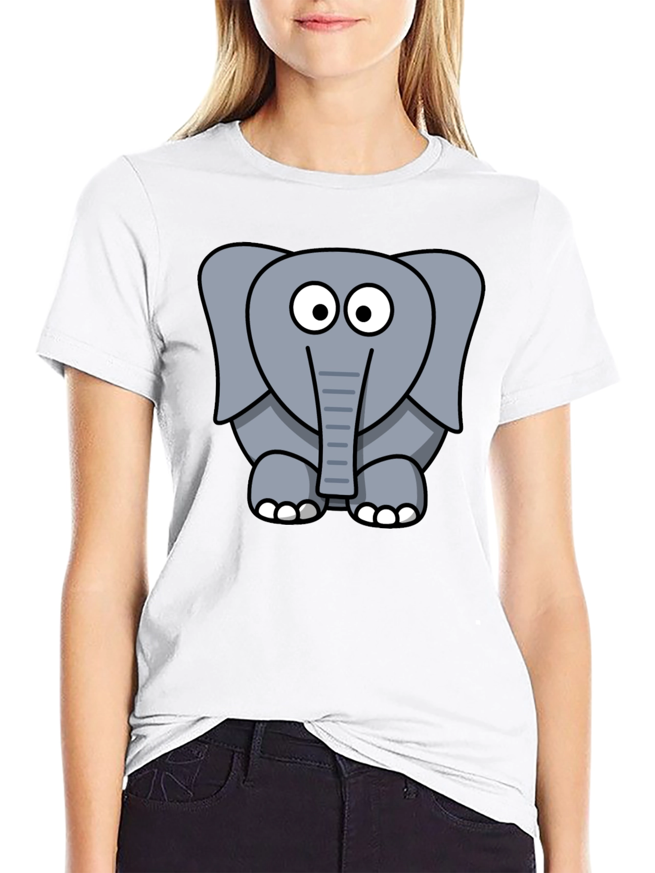 Cartoon Elephant Graphic Black T-Shirt