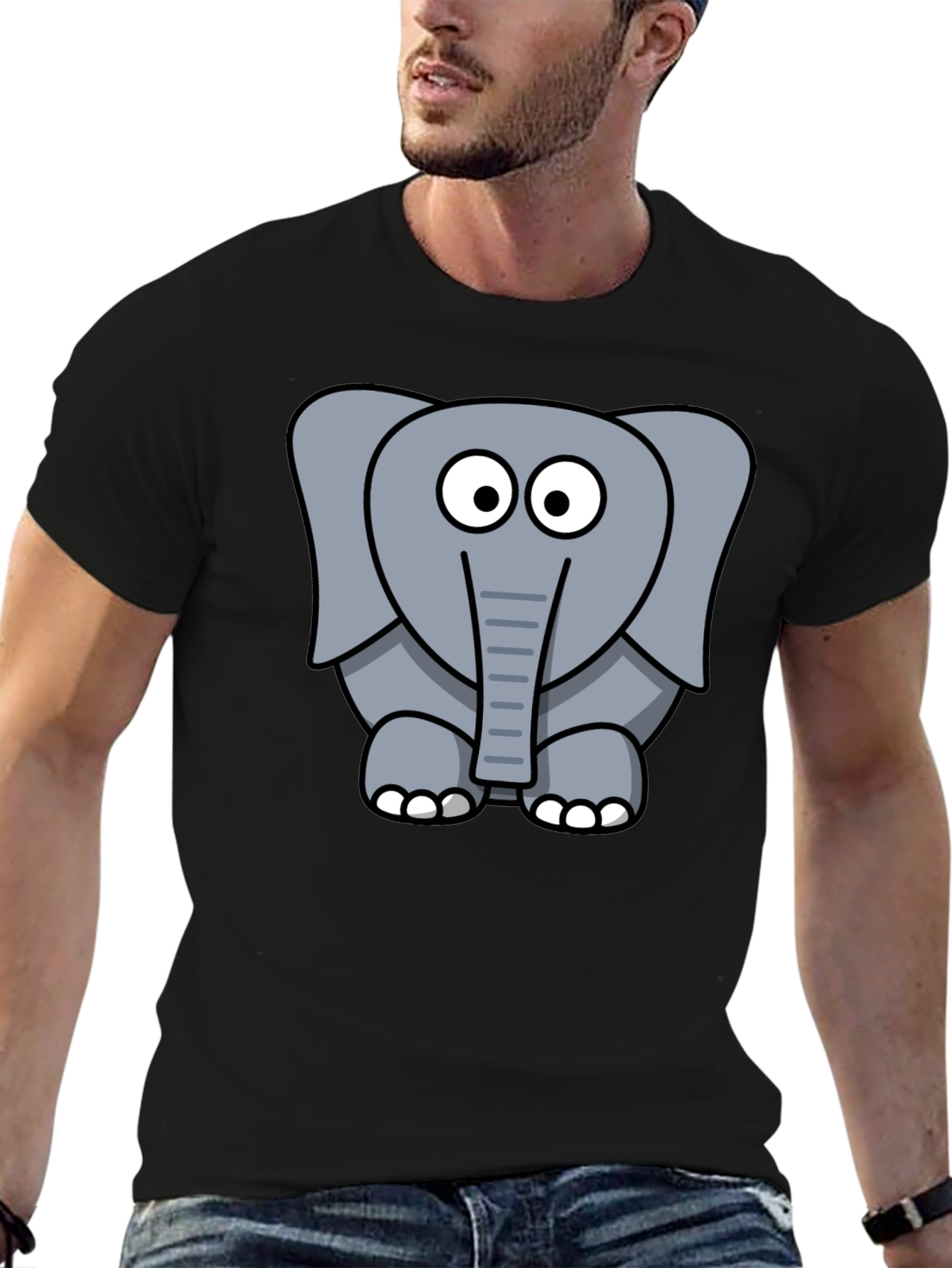 Cartoon Elephant Graphic Black T-Shirt