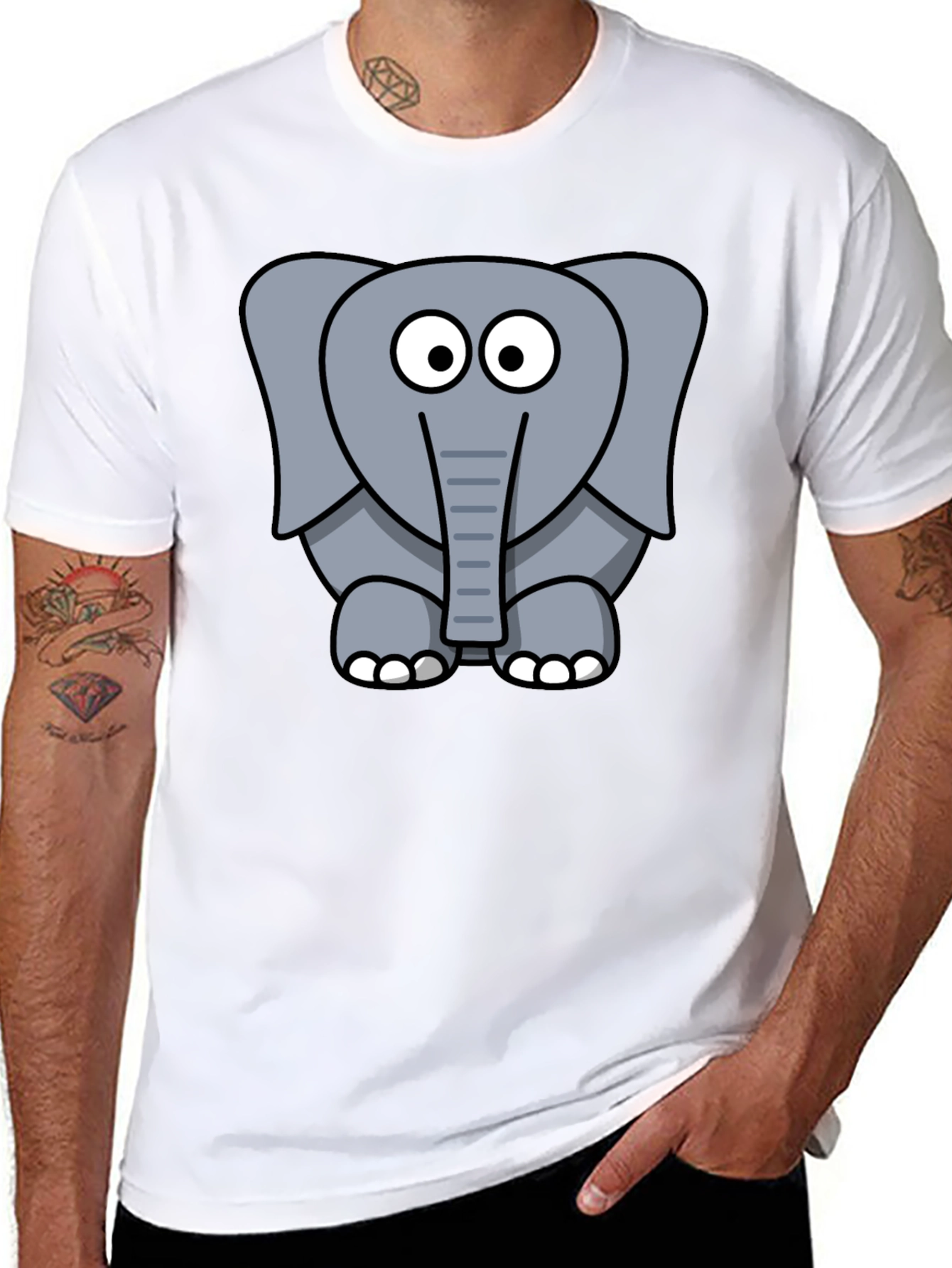 Cartoon Elephant Graphic Black T-Shirt
