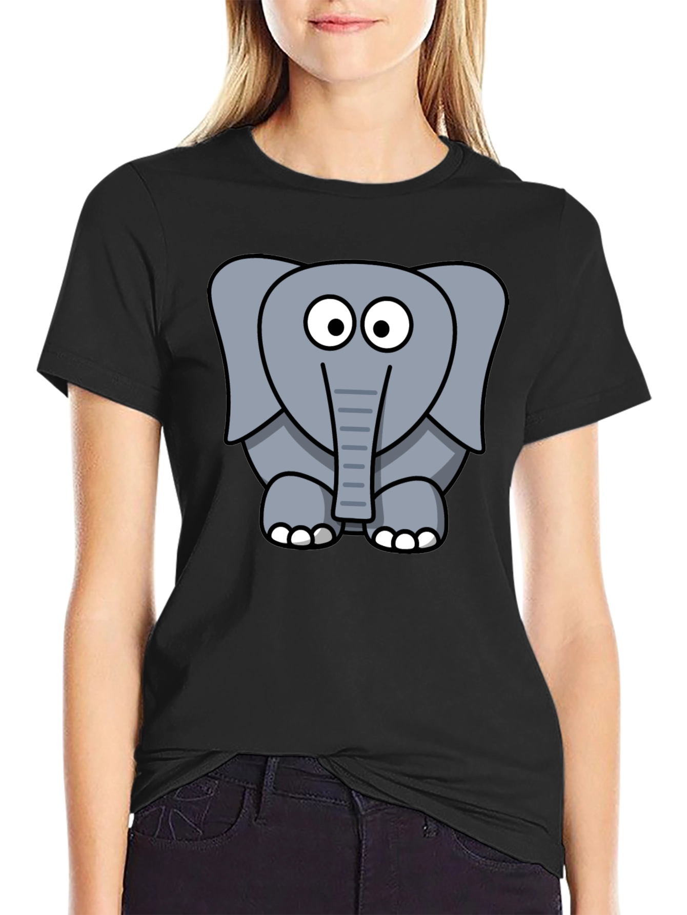 Cartoon Elephant Graphic Black T-Shirt