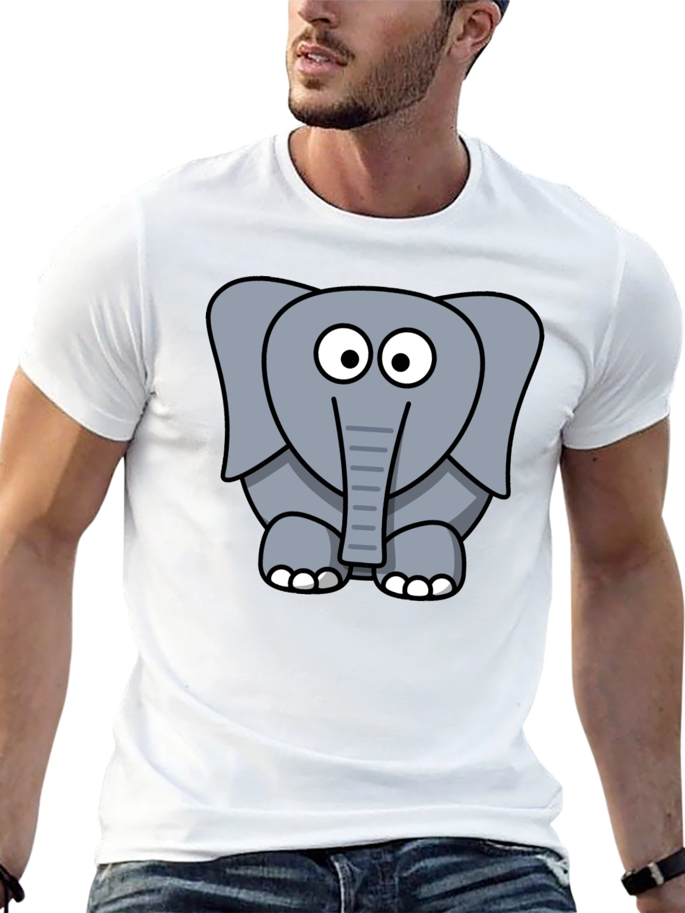 Cartoon Elephant Graphic Black T-Shirt