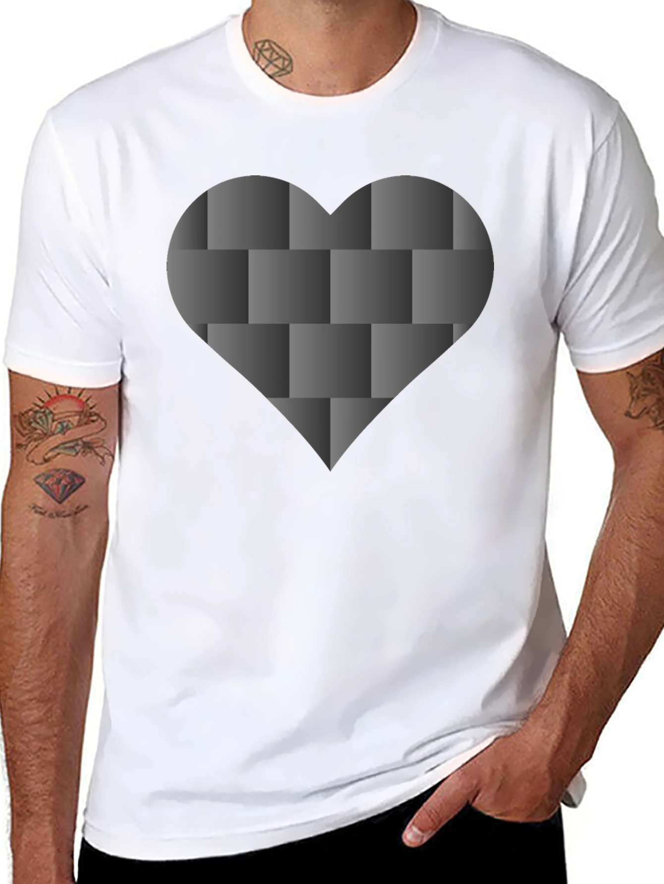 Black Tee with 3D Woven Heart Design