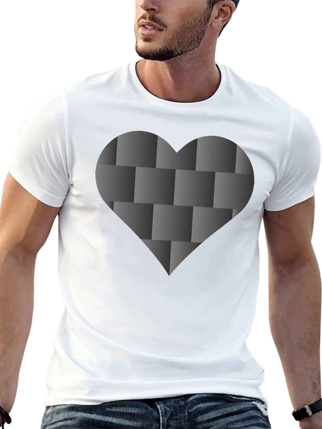 Black Tee with 3D Woven Heart Design