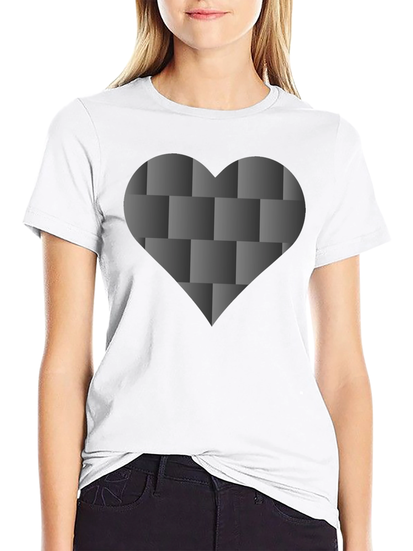Black Tee with 3D Woven Heart Design